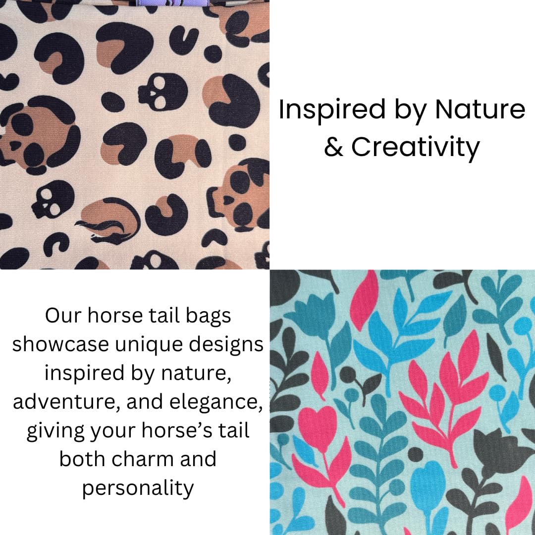 Horzmetnex Horse Tail Bag,Stretch Fabric, Leopard Print With Skull And Leaf Patterns, Fits All Tail Sizes, Tail Protection And D