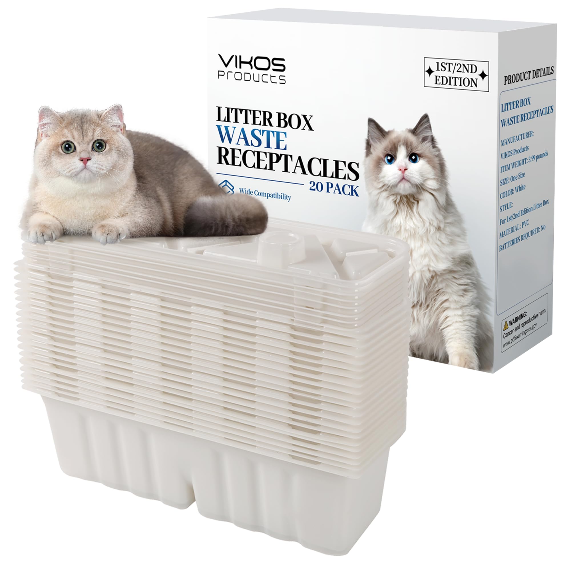 Vikos Products 20-Pack Litter Box Waste Receptacles Compatible With Littermaid 1St/2Nd Edition Automatic Cat Litter Box, Disposa