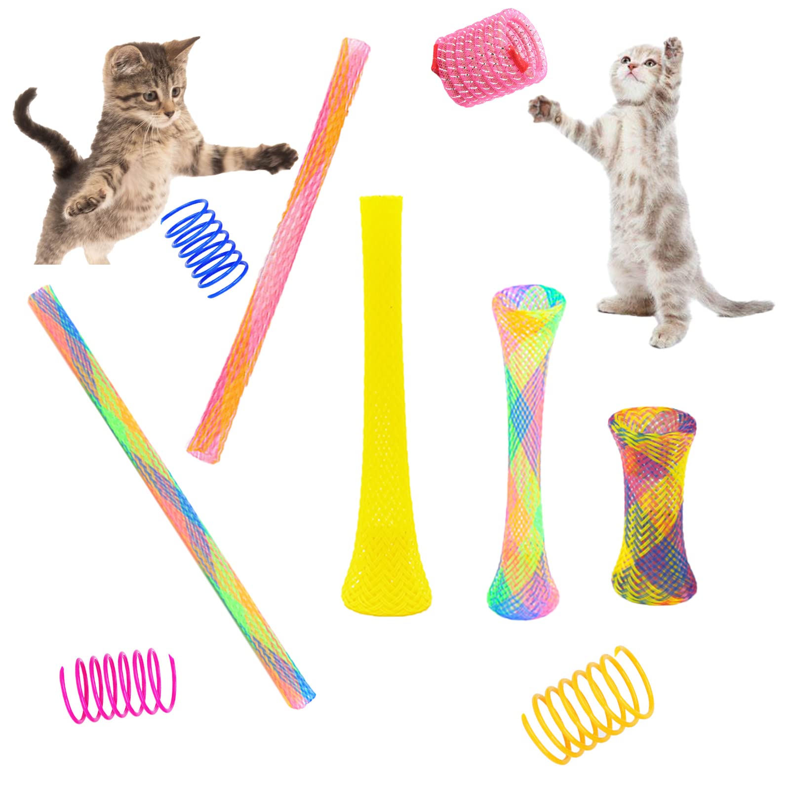 46 Piece Cat Toys Set: Colorful, Interactive Spring & Tube Toys For Indoor Cats - Flexible Plastic Spiral Coils For Kittens