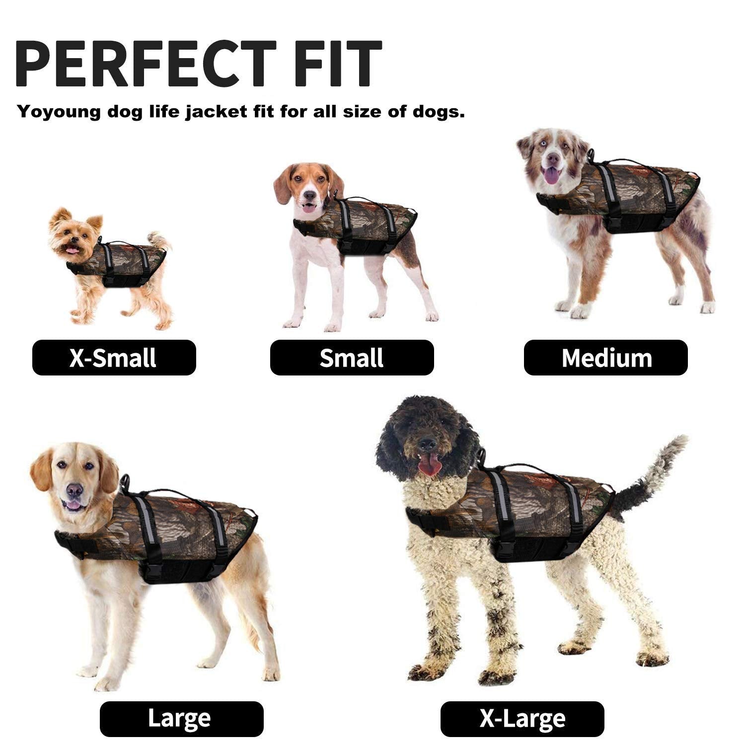 Camo Pet Life Preserver Jacket,Camouflage Dog Life Vest with Adjustable Buckles,Dog Safety Life Coat for Swimming, Boating, Hunt