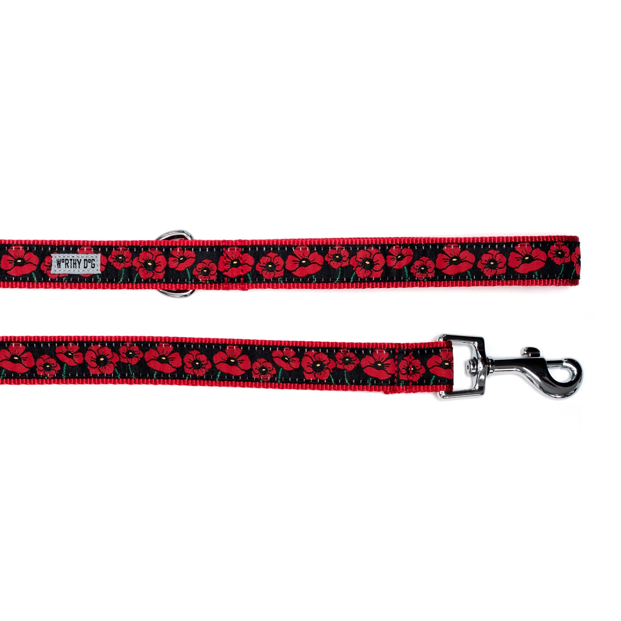 The Worthy Dog Poppies Dog Leash, Comfortable Nylon Webbing, Leashes For Walking, Durable Lead Black - Large