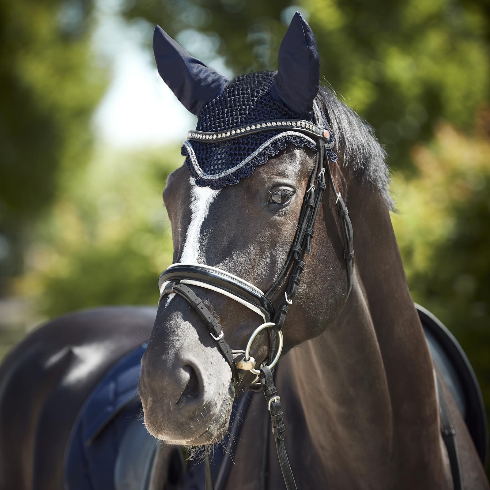 HORZE Ghent Ear Net - Dark Navy - Horse