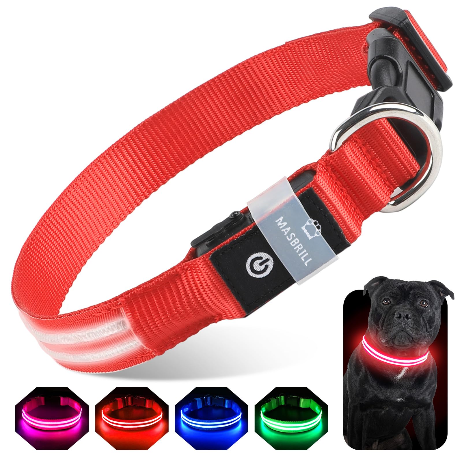 Light Up Dog Collar For Night Walking, Rechargeable Waterproof Led Dog Collar, Glow In The Dark Dog Collars Led Lighted For Larg