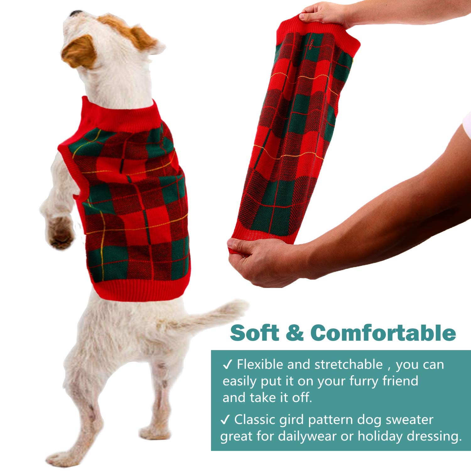 Qbleev Small Dog Sweater, Puppy Sweaters Vest With Harness Hole Dog Christmas Sweater Warm Winter Pet Sweaters Soft Fall Dog Swe