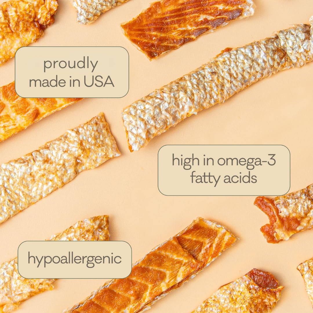 Polkadog Salmon Skins Shorties - All-Natural Dog Treats - Made in USA, Single Ingredient, Omega-3 Rich, Grain-Free & Hypoallerge