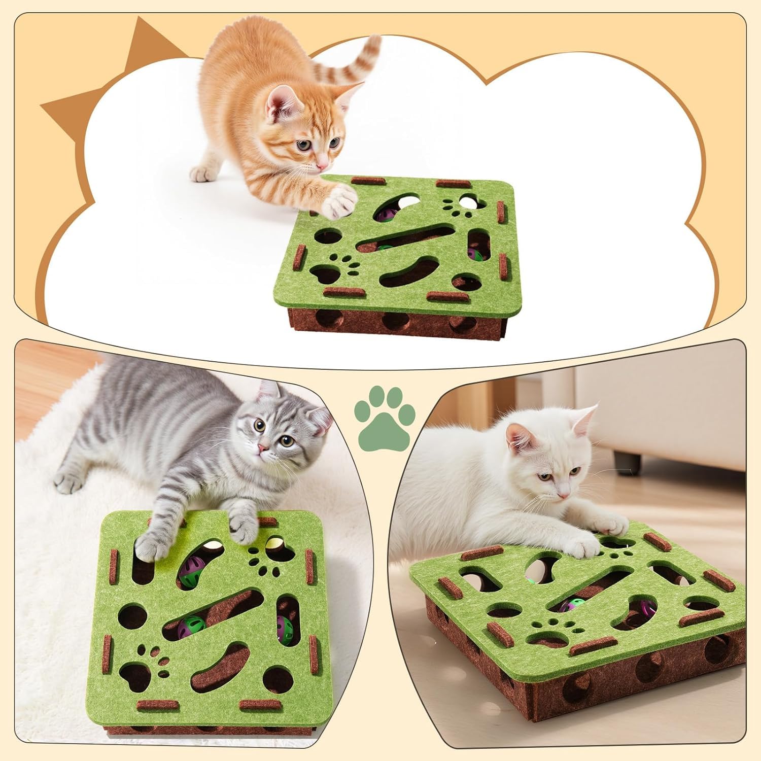 Cat Scratch Puzzle Enrichment Box, Cat Puzzle Toy with 2 Bell Balls, Enrichment Toys for Indoor Cats