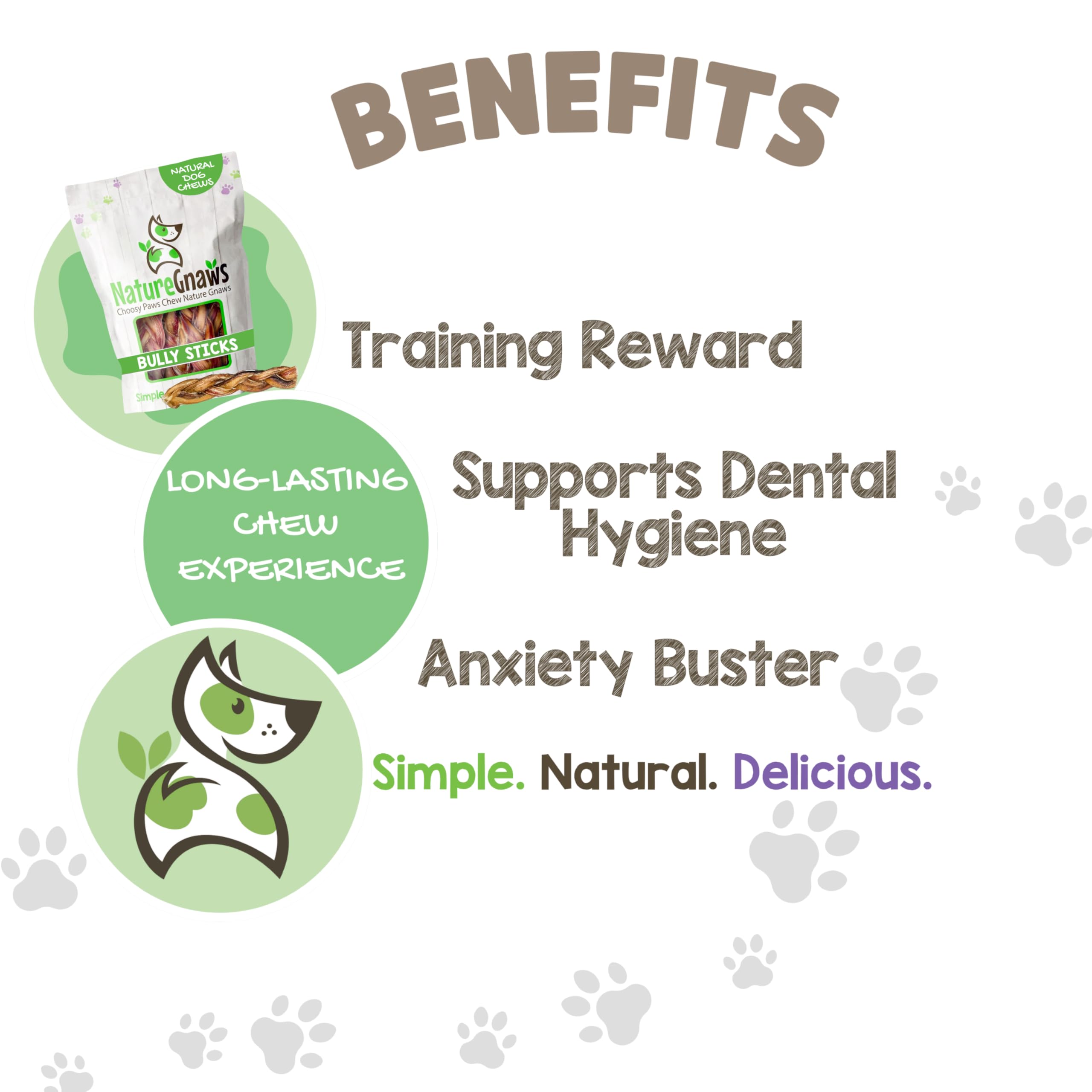 Nature Gnaws Braided Bully Sticks for Dogs 5-6 (3 Count) - Long Lasting for Small and Medium Dogs - Natural Beef Dog Chew Bones
