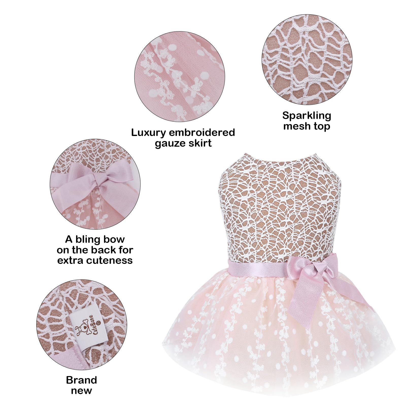 Cutebone Dog Birthday Dress Girl Puppy Skirt Tutu Cat Wedding Outfit Pet Party Clothes For Small Dogs Costume Dd23M