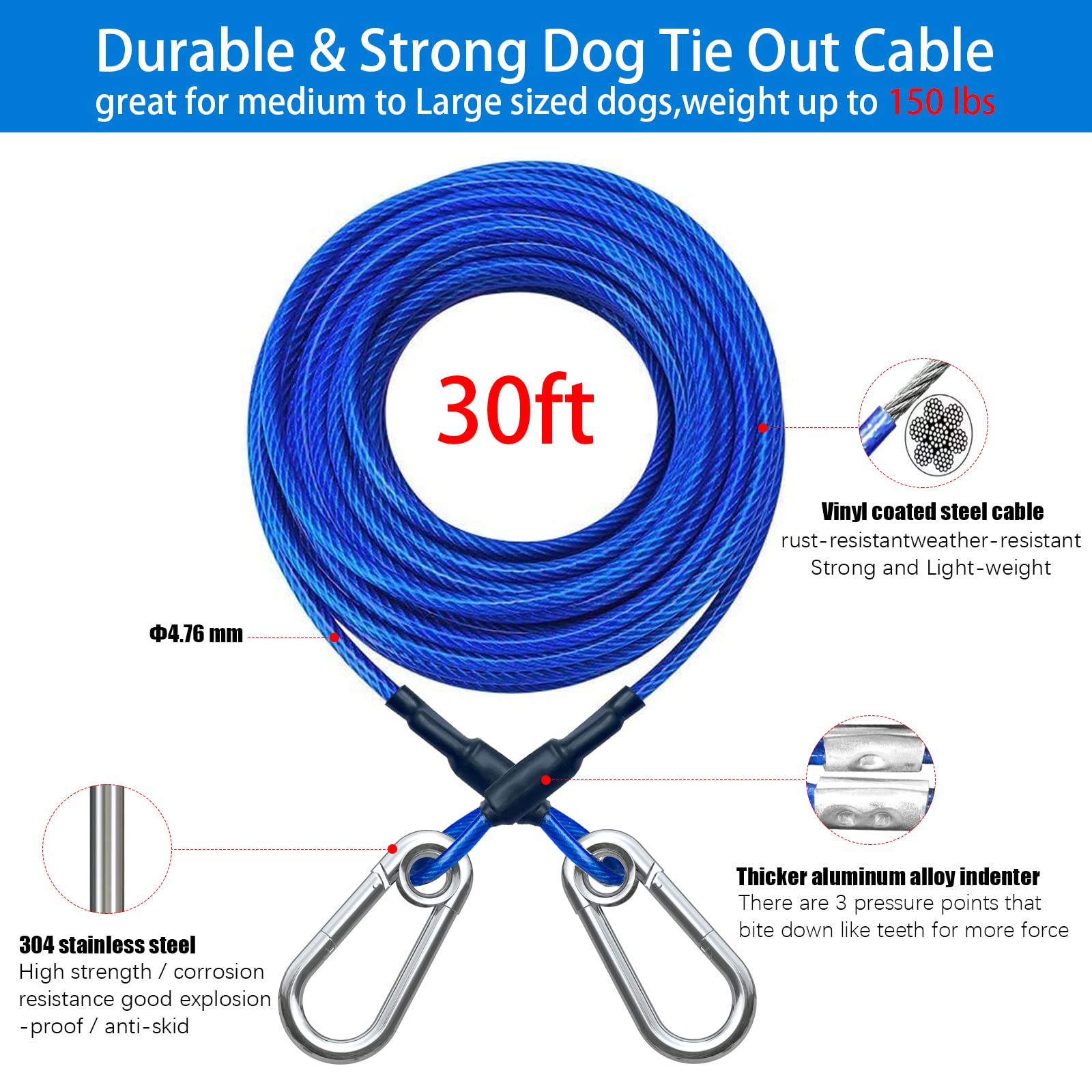 [New] 2023 Dog Tie Out Cable And Stake,360°Swivel Dog Anchor,30Ft Dog Chain Leash,Heavy Dog Yard Stake Rust Proof Dog Run Can Hold 2 Dog Up To 150Lbs,Suitable For Outdoor Camping