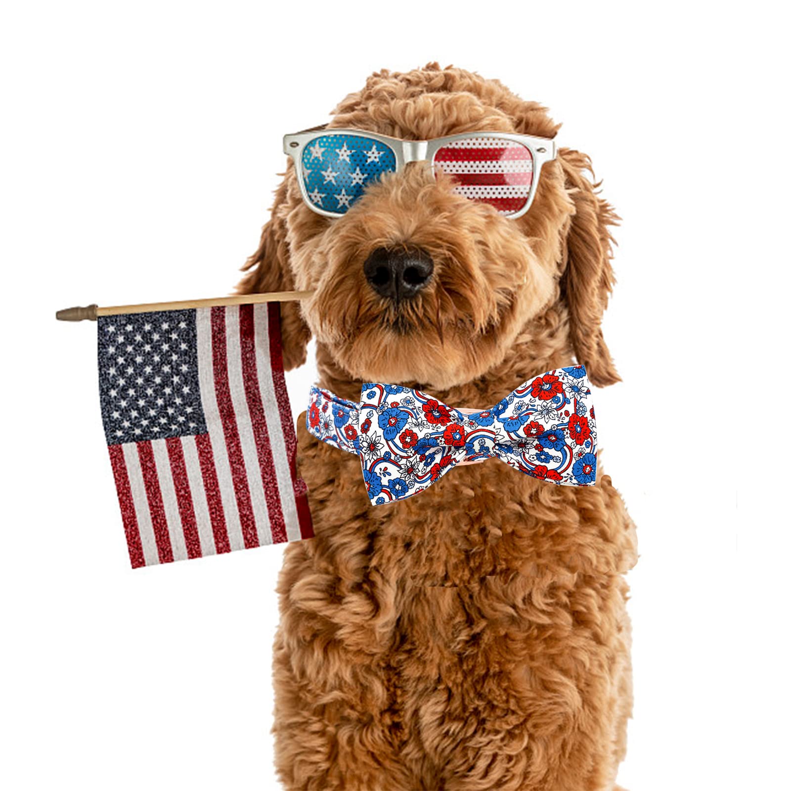 Elegant Little Tail Independence Dog Collar, 4Th Of July Patriotic Holiday Bowtie Dog Collars Holiday Pet Gift Adjustable Soft P