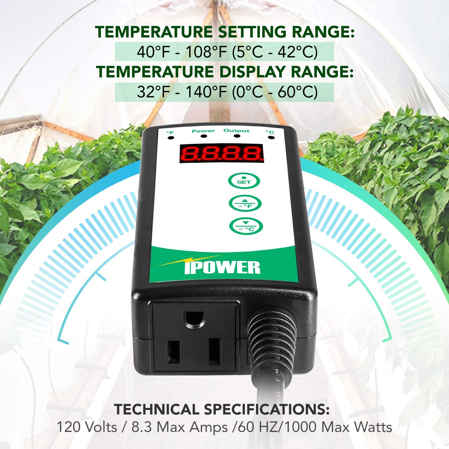 Simple Deluxe 100W/150W Reptile Heat Bulb And 8.5/10.5 Inch Clamp Light, 40-108 Degrees Fahrenheit Digital Thermostat Controller And Thermometer Included, For Amphibian Pet & Incubating Chicken