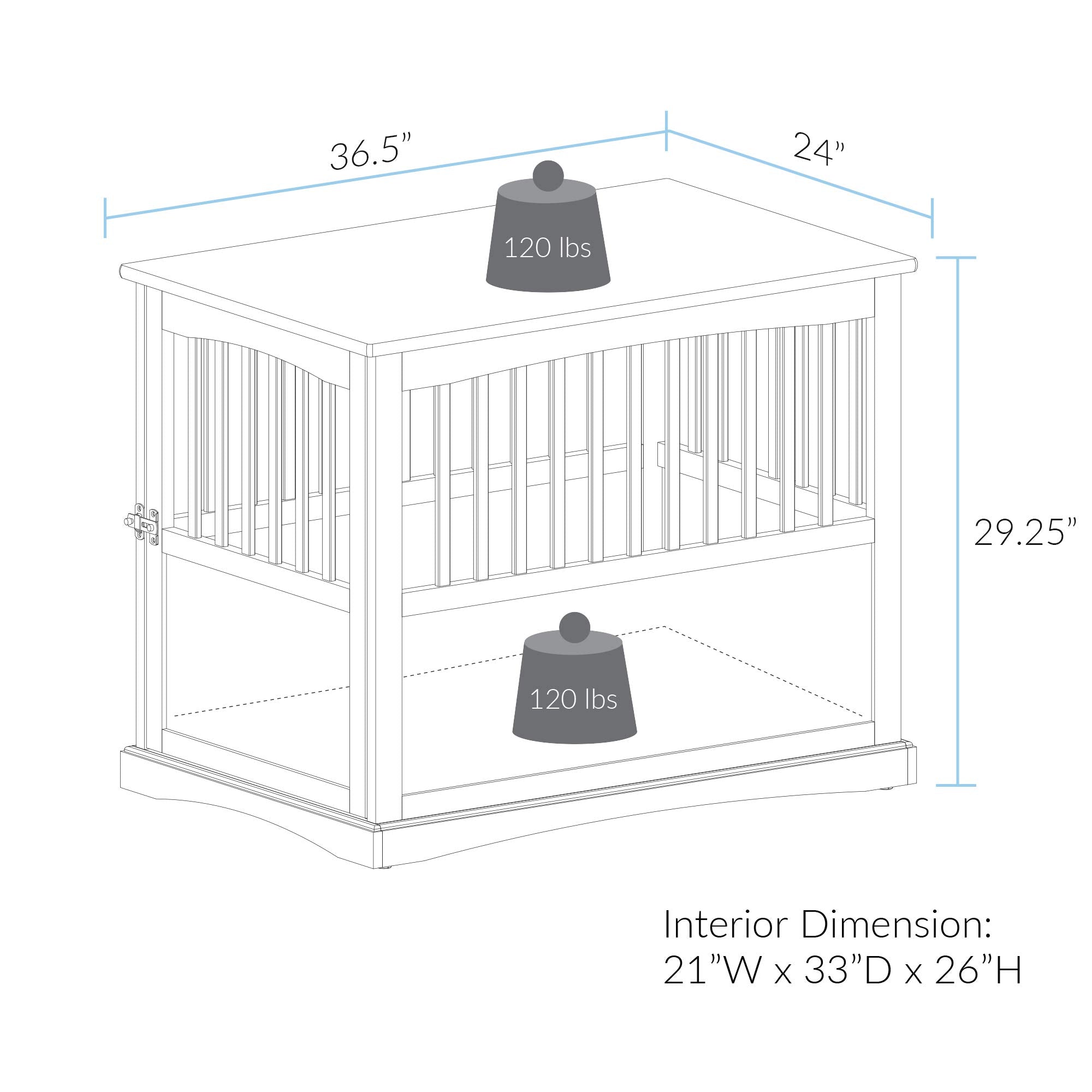 Casual Home Wooden Large Pet Crate, End Table, White 36.50' X 24.00' X 29.25'