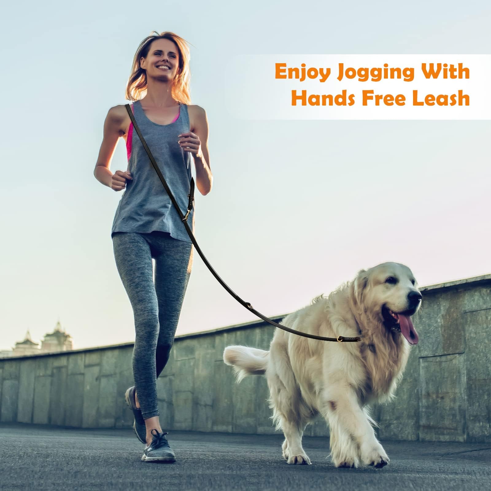 Leather Dog Leash 8Ft, Soft Multi-Function 6 In 1 Leather Training Walking Lead, Hands Free Leash, Dual, Crossbody Pet Leashes F