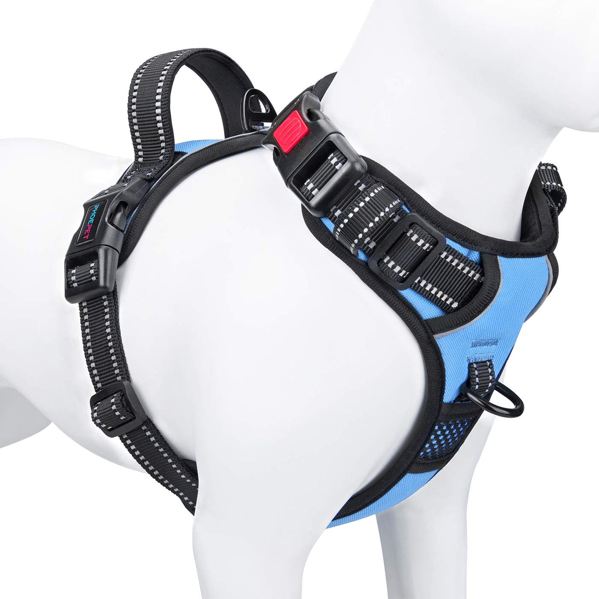 Phoepet No Pull Dog Harness 3M Reflective Adjustable Vest With A Training Handle, Name Id Pocket, 2 Metal Leash Hooks, 3 Snap Bu