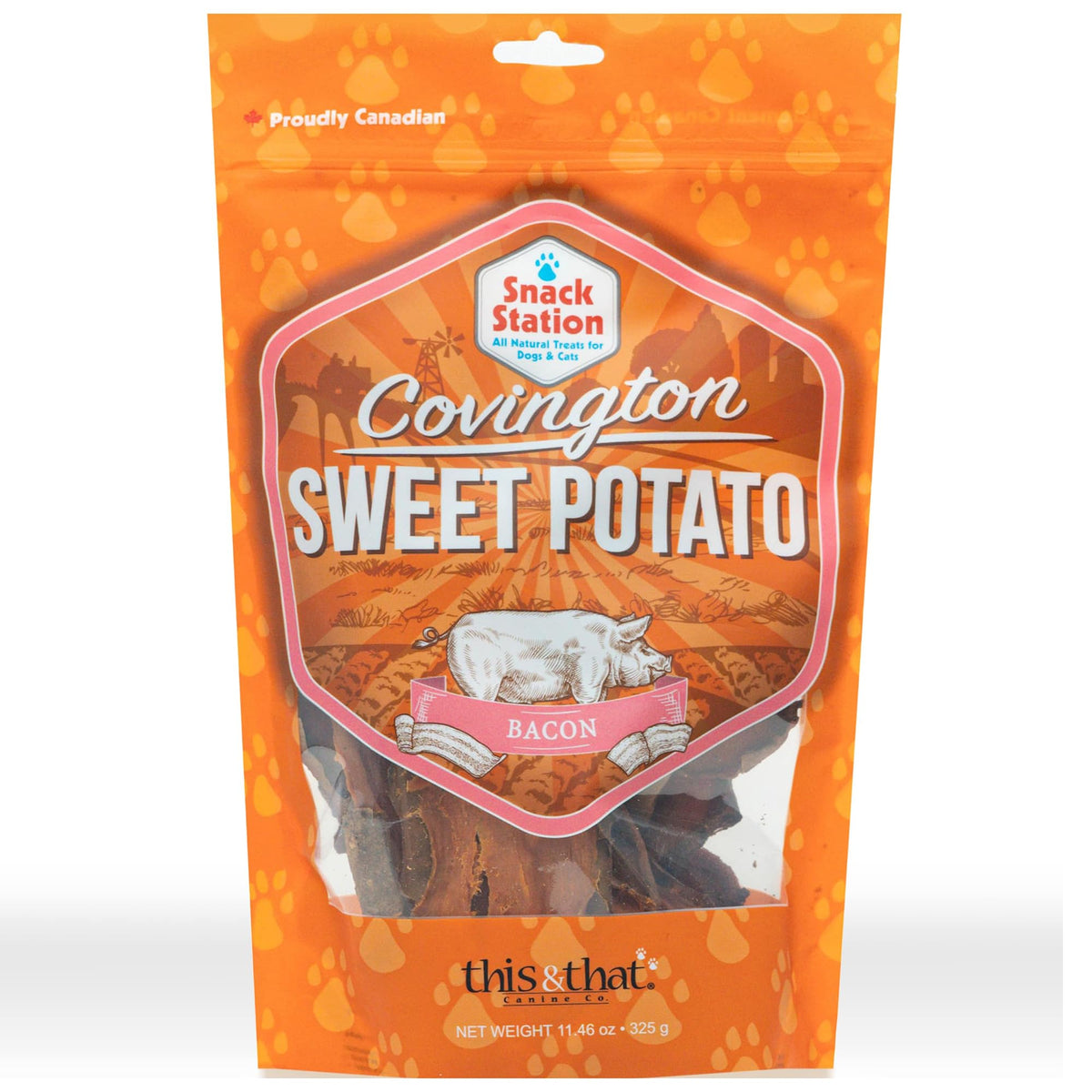 Snack Station: Covington Sweet Potato - Bacon - 11.46 Oz, Dehydrated Dog Treats, Vitamin Rich All Natural Chew, This & That Canine Co