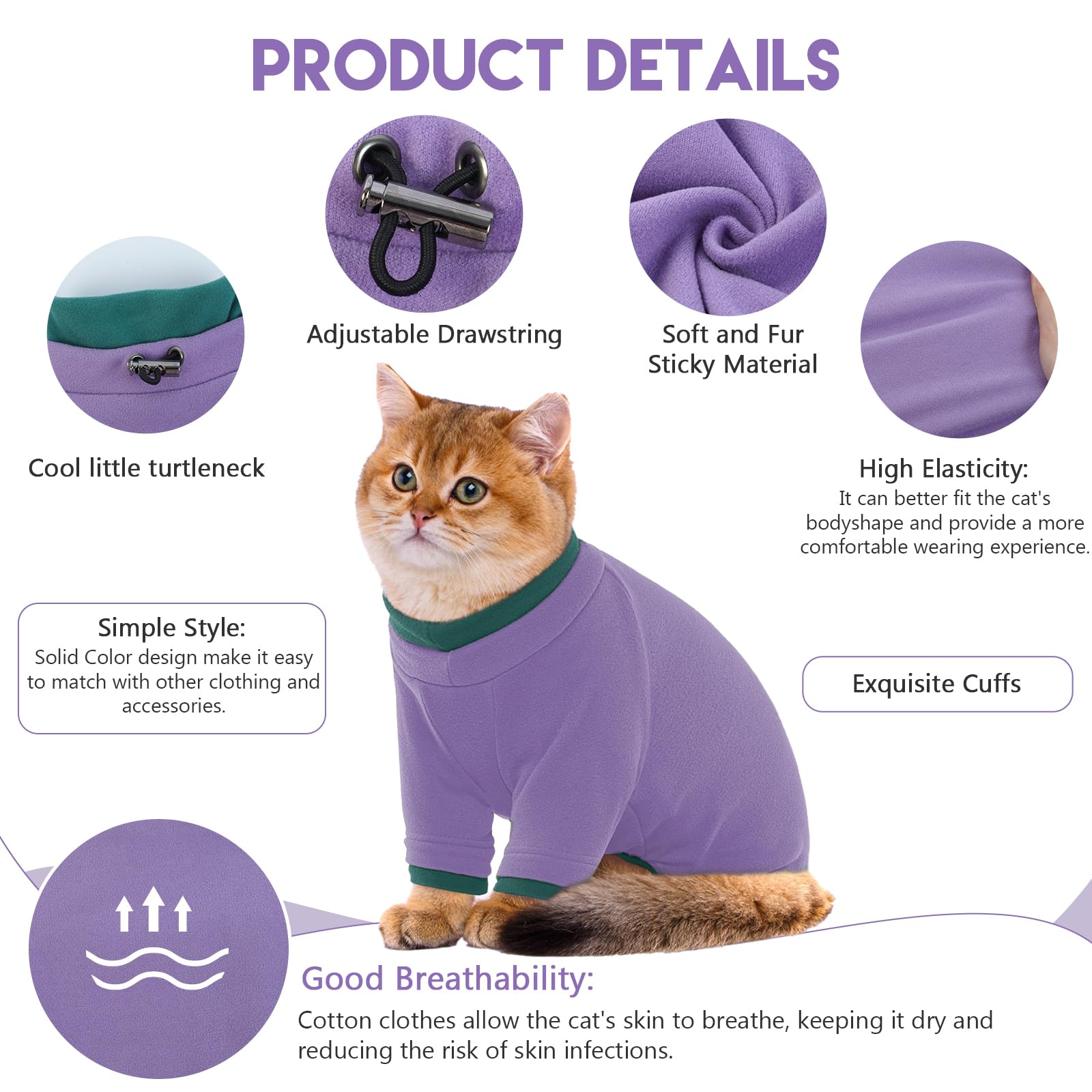 Sticky Cat Clothes Stretchy, Sphynx Hairless Sweater & Pajamas For Cats Only, Soft Cat Onesie For Cats After Surgery Female Male