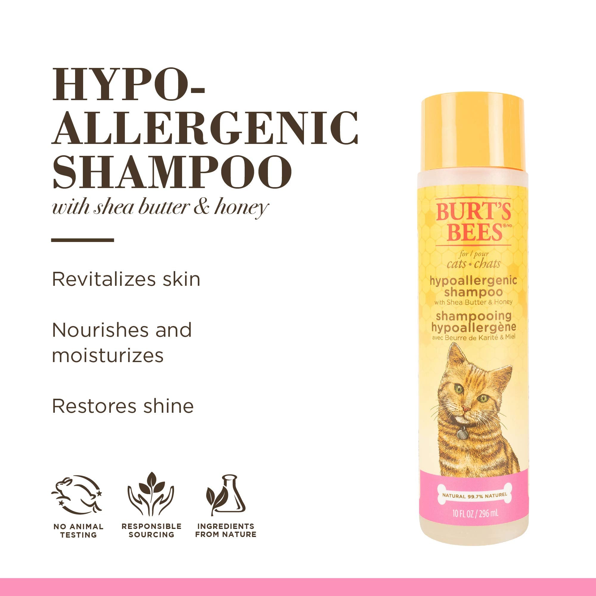 Burts Bees for Pets Cat Hypoallergenic Cat Shampoo with Shea Butter & Honey - Best Shampoo for Cats with Dry or Sensitive Skin