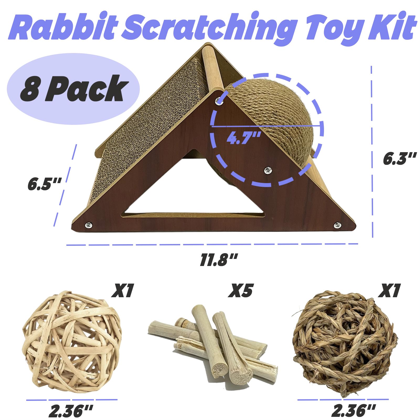 Niwaes Rabbit Scratching Pad Cardboard, Natural Sisal Bunny Scratch Ball 2-In-1 Rabbits Enrichment Toys Pet Scratcher Interactiv