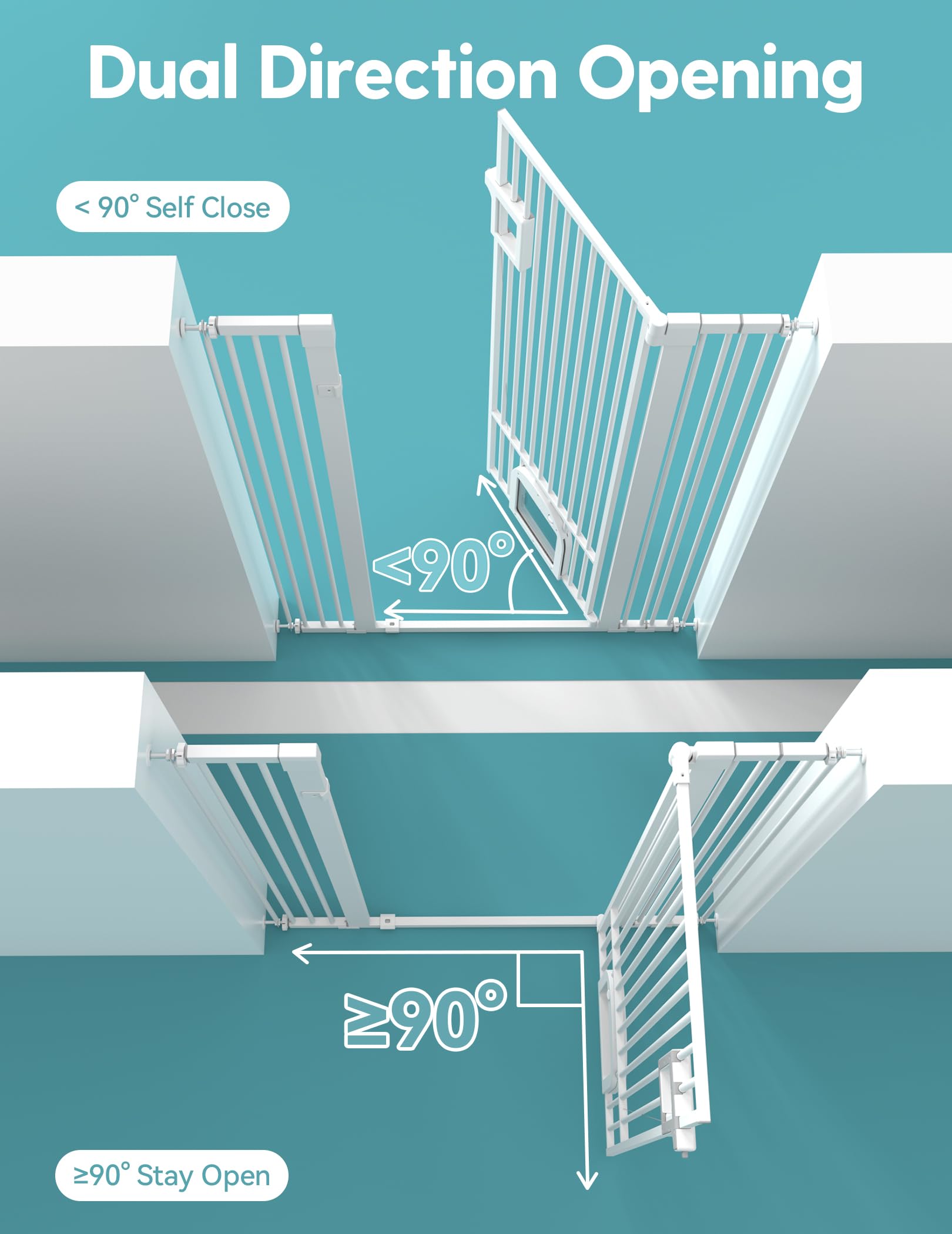 No Pawblems 55 Extra Tall Pet Gate with Adjustable Cat Door, 29-43 Auto Close Tall Dog Gate, NO Drilling Pressure Mounted for Do