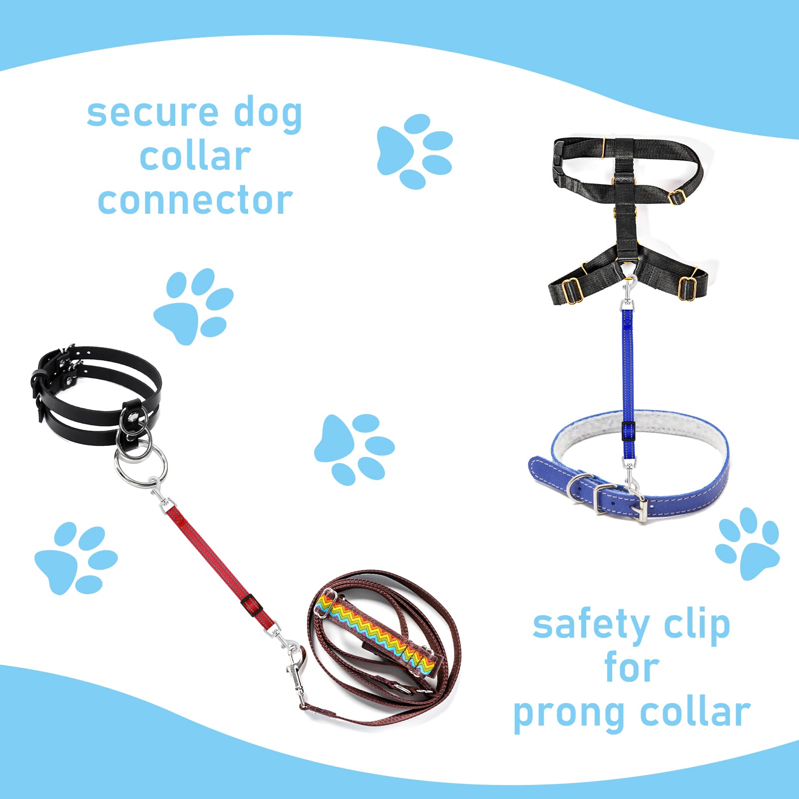 Cobee Dog Collar Clips, 2 Pcs Reflective Nylon Puppy Collar, Backup Collar, Safety Adjustable Pet Dog Collar Harness Connector, Double Ended Backup Clasp Clip For Dog Puppies(Red, Blue)