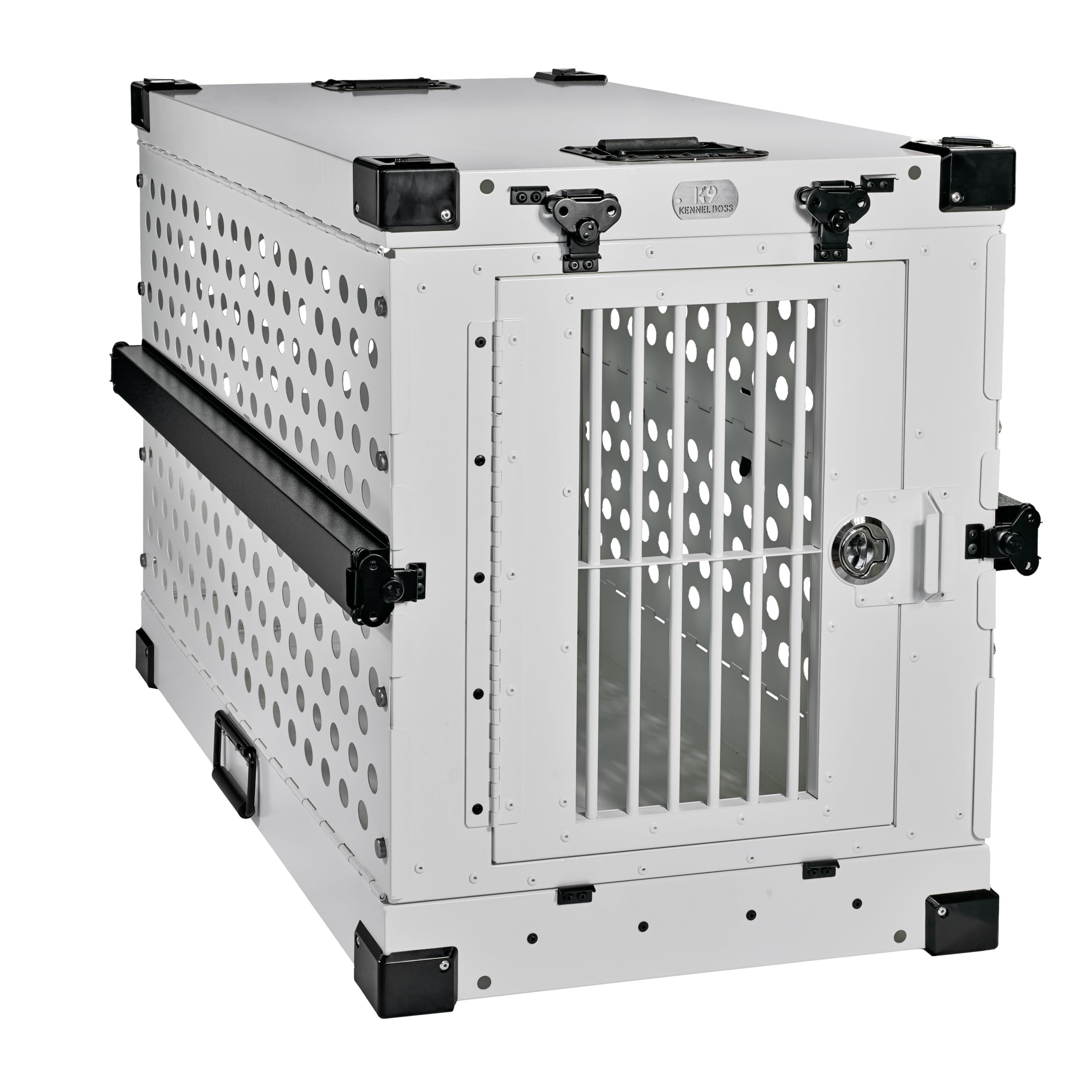 K9 Kennel Boss - Heavy Duty Fully Collapsible Powder-Coated Aluminum Dog Crate - Medium (White)
