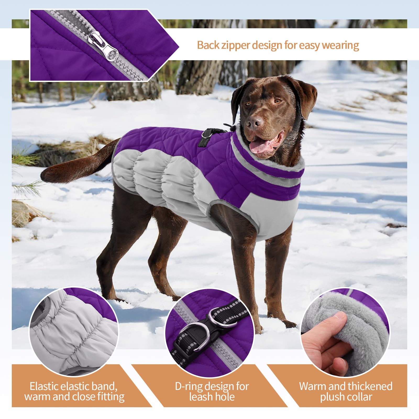 Ouobob Dog Winter Jacket Cozy Reflective Waterproof Windproof Warm Pet Garment,Comfortable Cold Weather Fleece Apparel Outfits W