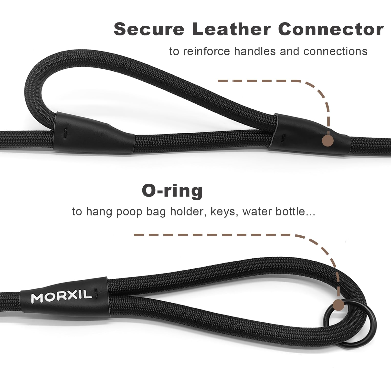 MORXIL Rope Dog Leash, 4 ft Heavy Duty Dog Leash with Aviation Aluminum Auto Locking Carabiner, Strong Nylon Dog Lead for Small,