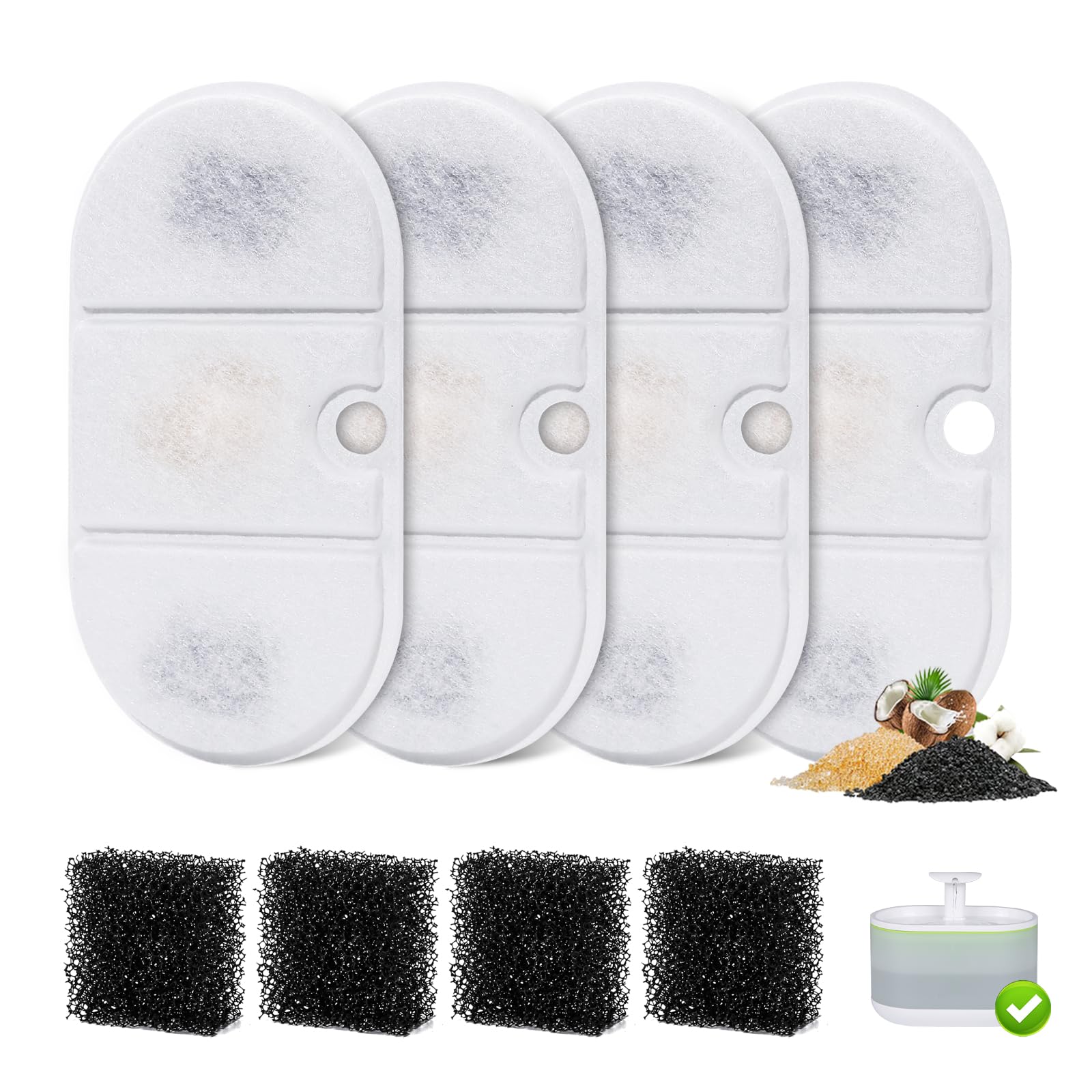 4 Packs Replacement Filters Compatible With Capsule Cat Water Fountain Plwf002, 4 Replacement Filters & 4 Pre-Filter Sponges For