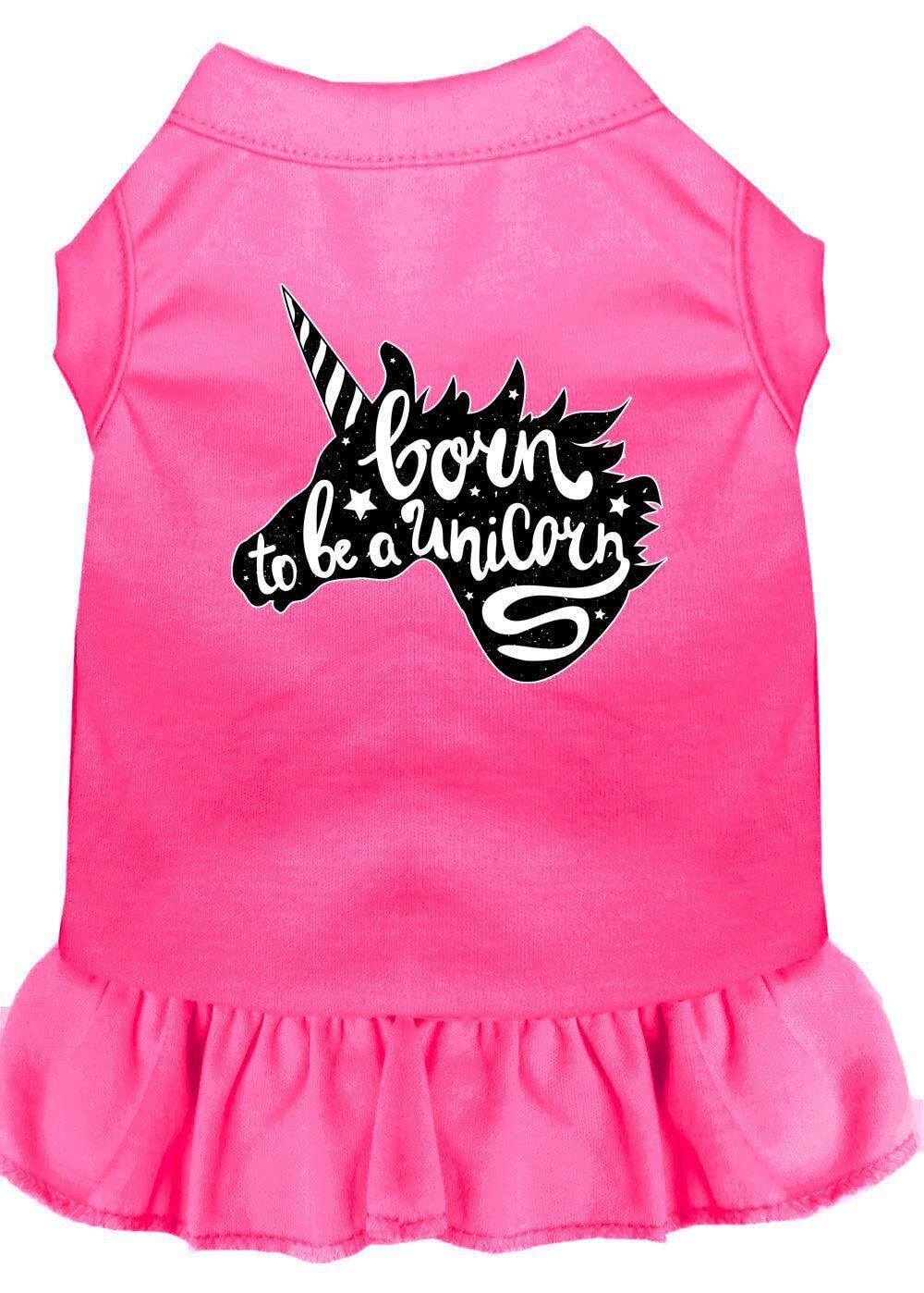 Pet Dog & Cat Dress Screen Printed, Born to Be A Unicorn Black XS (0-3 lbs.)