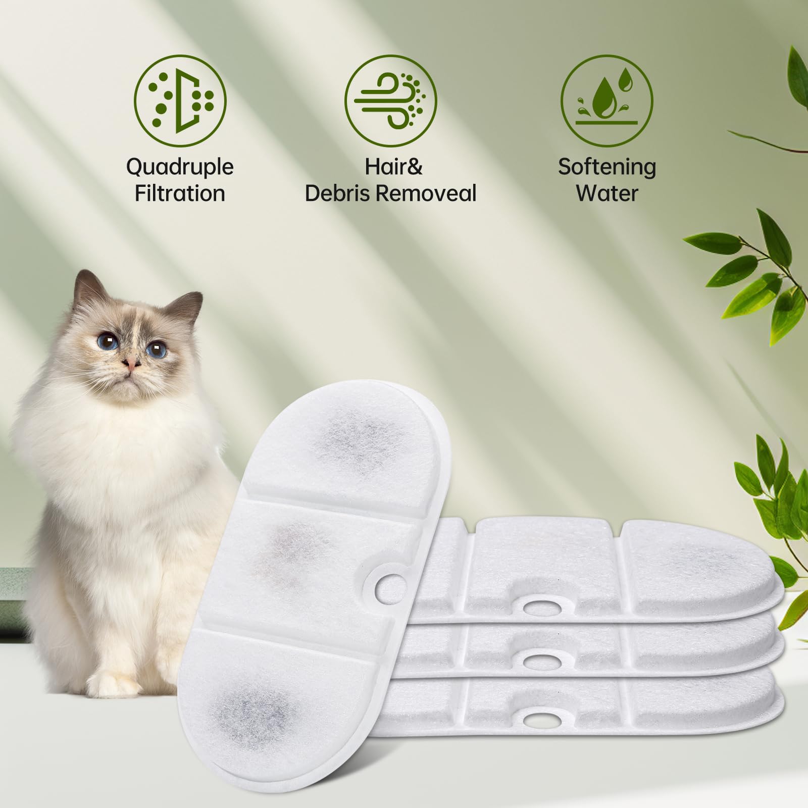 4 Packs Replacement Filters Compatible With Capsule Cat Water Fountain Plwf002, 4 Replacement Filters & 4 Pre-Filter Sponges For