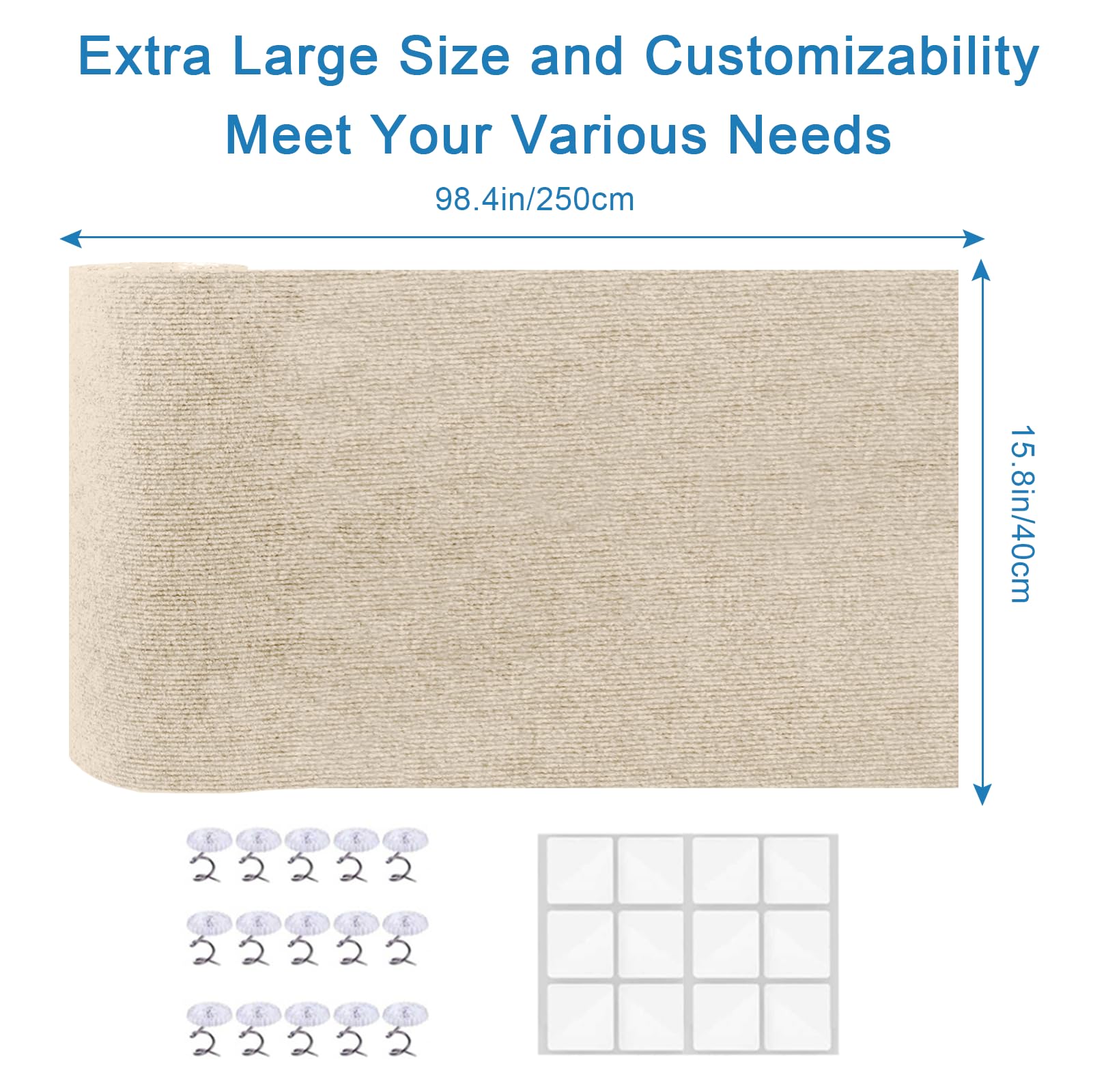 Miuzmore Cat Carpet, 98.4'' X 15.8'' Trimmable Replacement Scratching Mat,Self-Adhesive Scratch Mat - Cat Scratch Furniture Prot