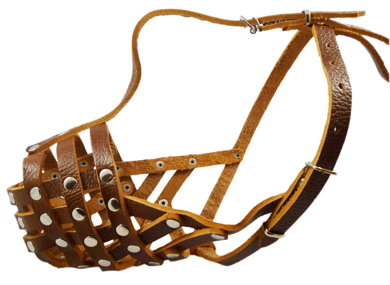 Secure Leather Mesh Dog Basket Dog Muzzle #11 Brown - Pit Bull, Amstaff (Circumference 12'', Snout Length 3.5'')