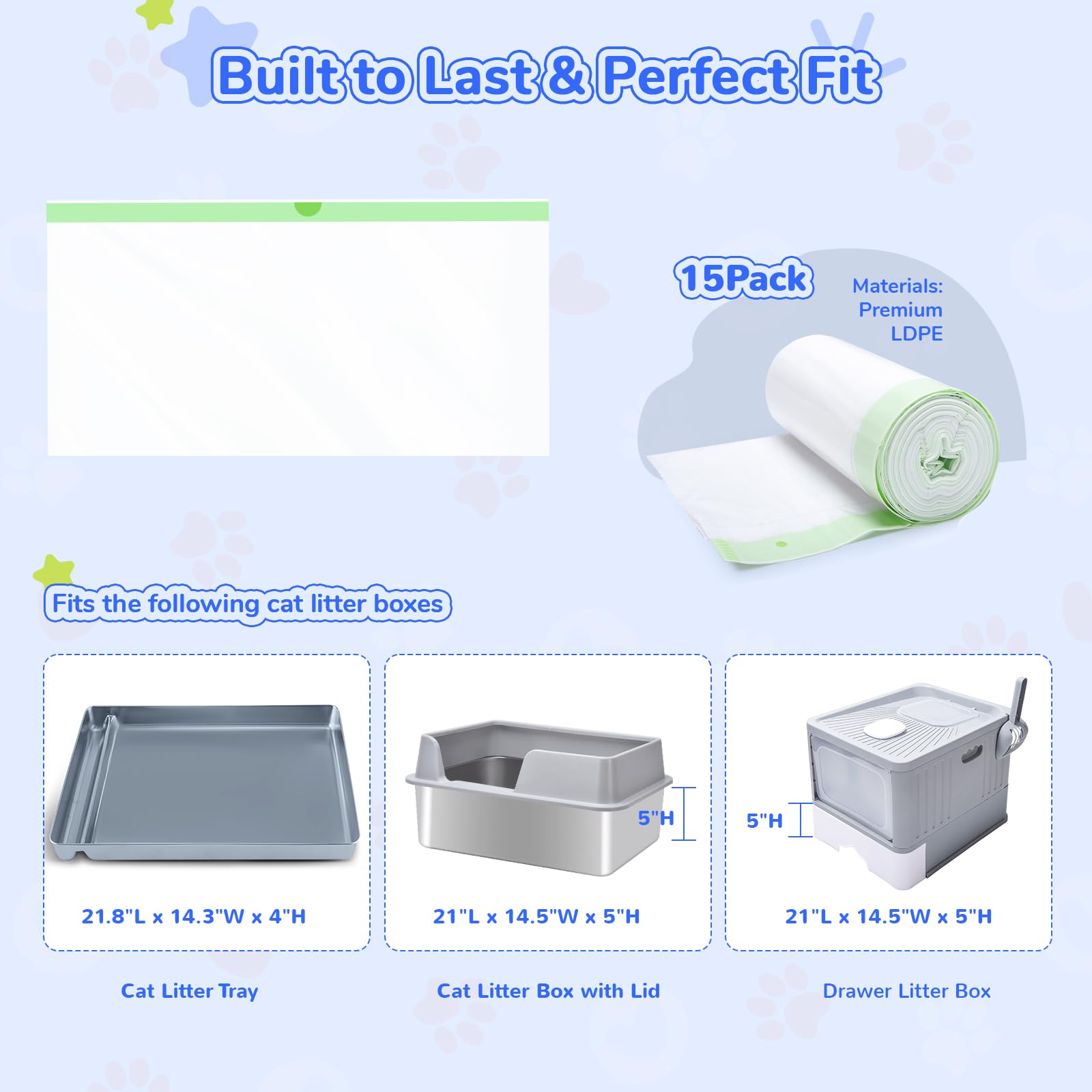 Cat Litter Liners For Pet Scoop Free Crystal Litter Tray, Open/Hooded Litter Pan And Pull-Out Litter Box Sliding Drawer, Tear-Re