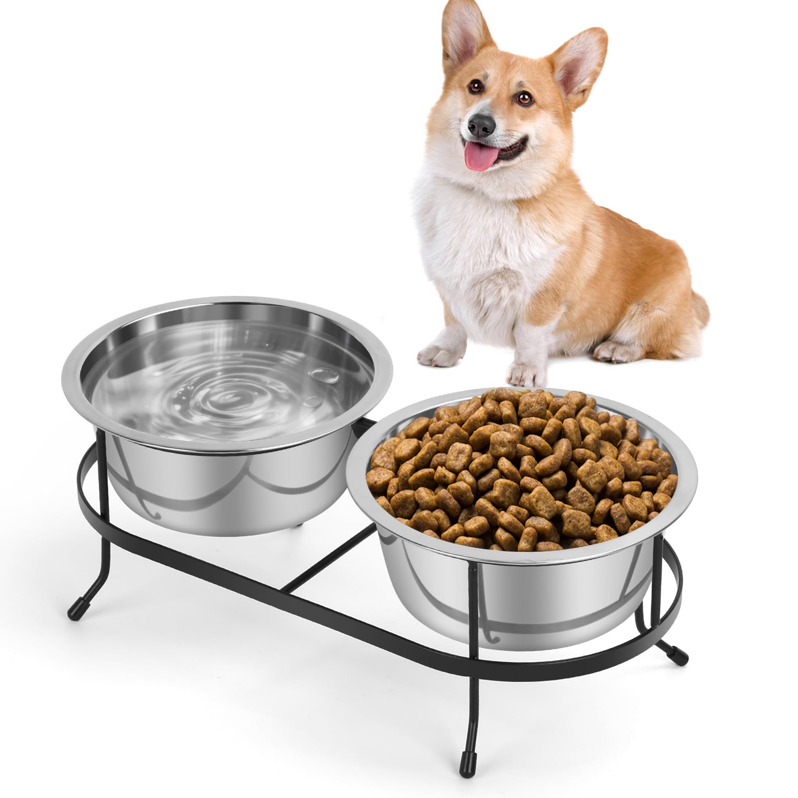 VAlinks Stainless Steel Raised Dog Bowls with Stand 2 Removable Pet Feeder 15 Tilt Elevated Pet Water Food Bowls for Dogs Cats R