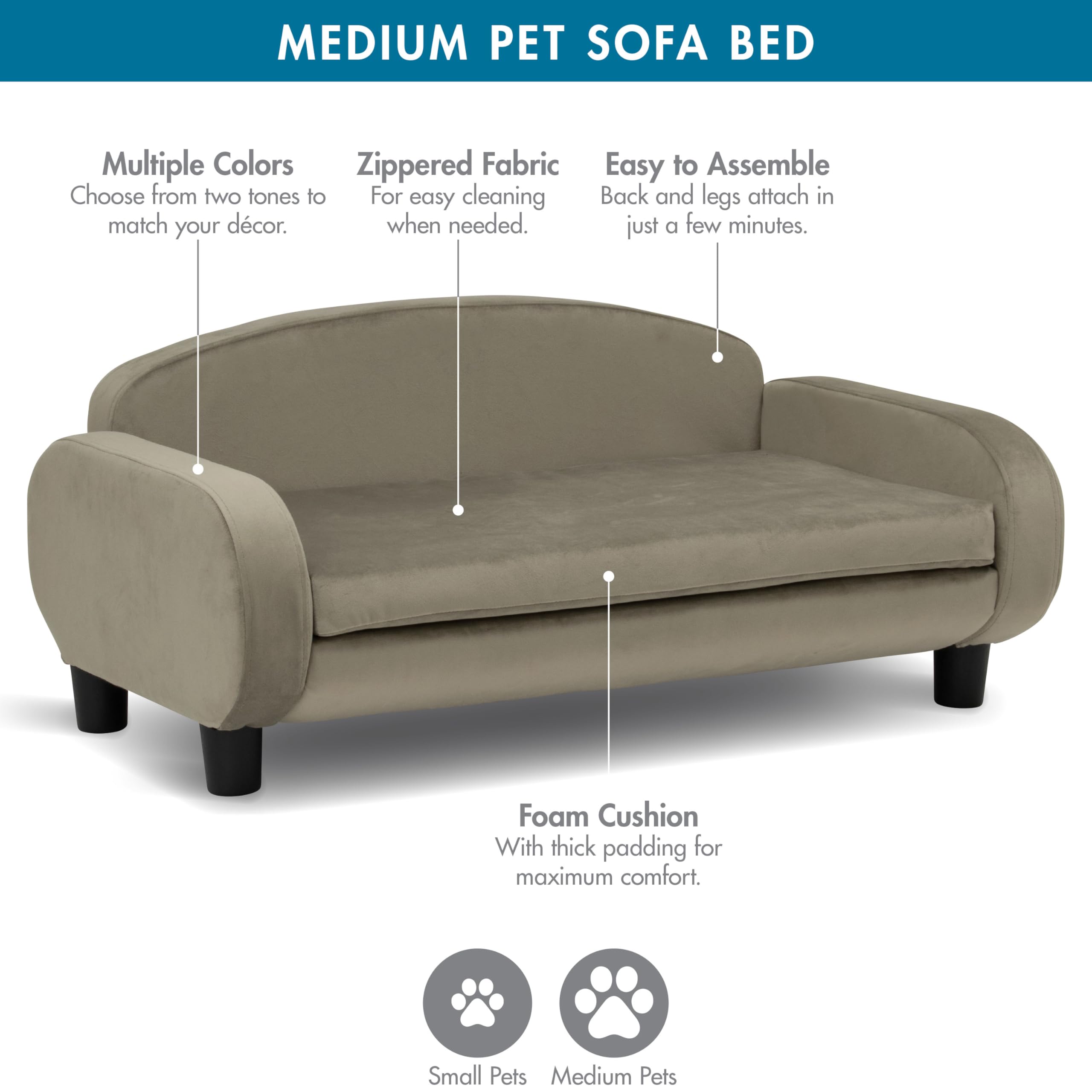 Paws & Purrs Dog Sofa Bed - 35.5'' Modern Pet Couch For Medium Size Dogs With Washable Removable Cover - Stylish Elevated Dog Be