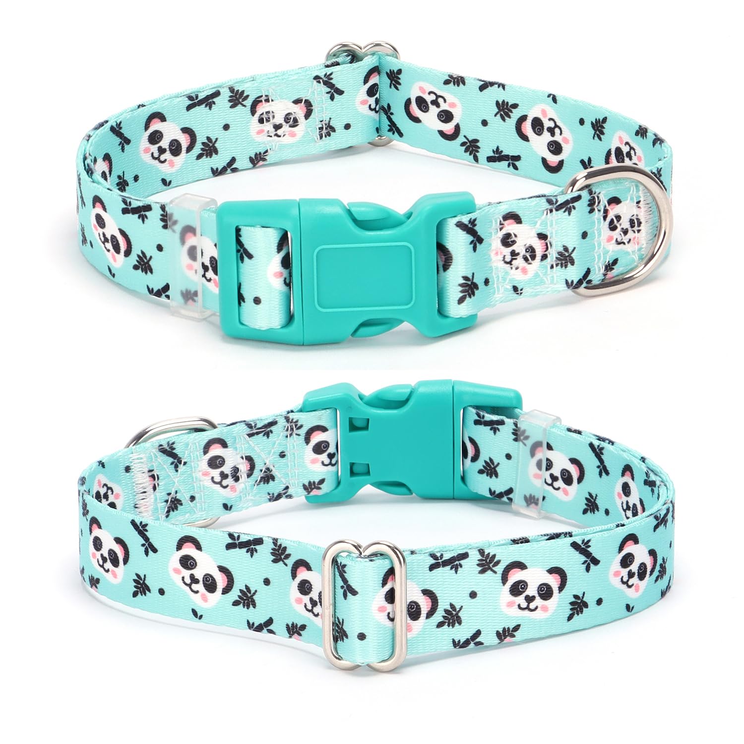 Turquoise Dog Collar, Cute Panda Pattern Design Quick Release Buckle Soft Nylon Teal Dog Collars Adjustable for Small Medium Lar