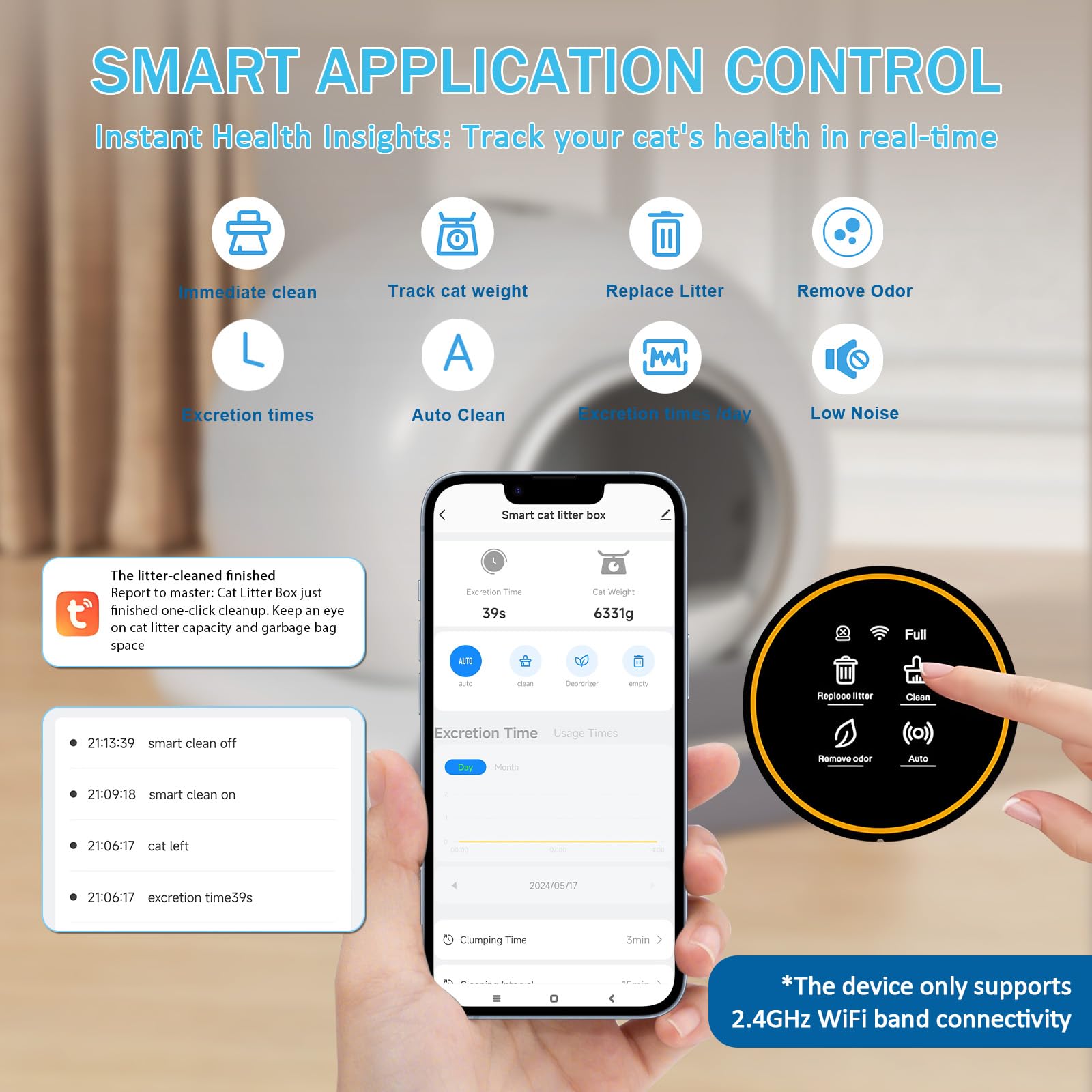 Suanpot Self Cleaning Cat Litter Box, Automatic Robot Box For Multiple Cats, Smart Self Cleaning With Safety Protection, App Con