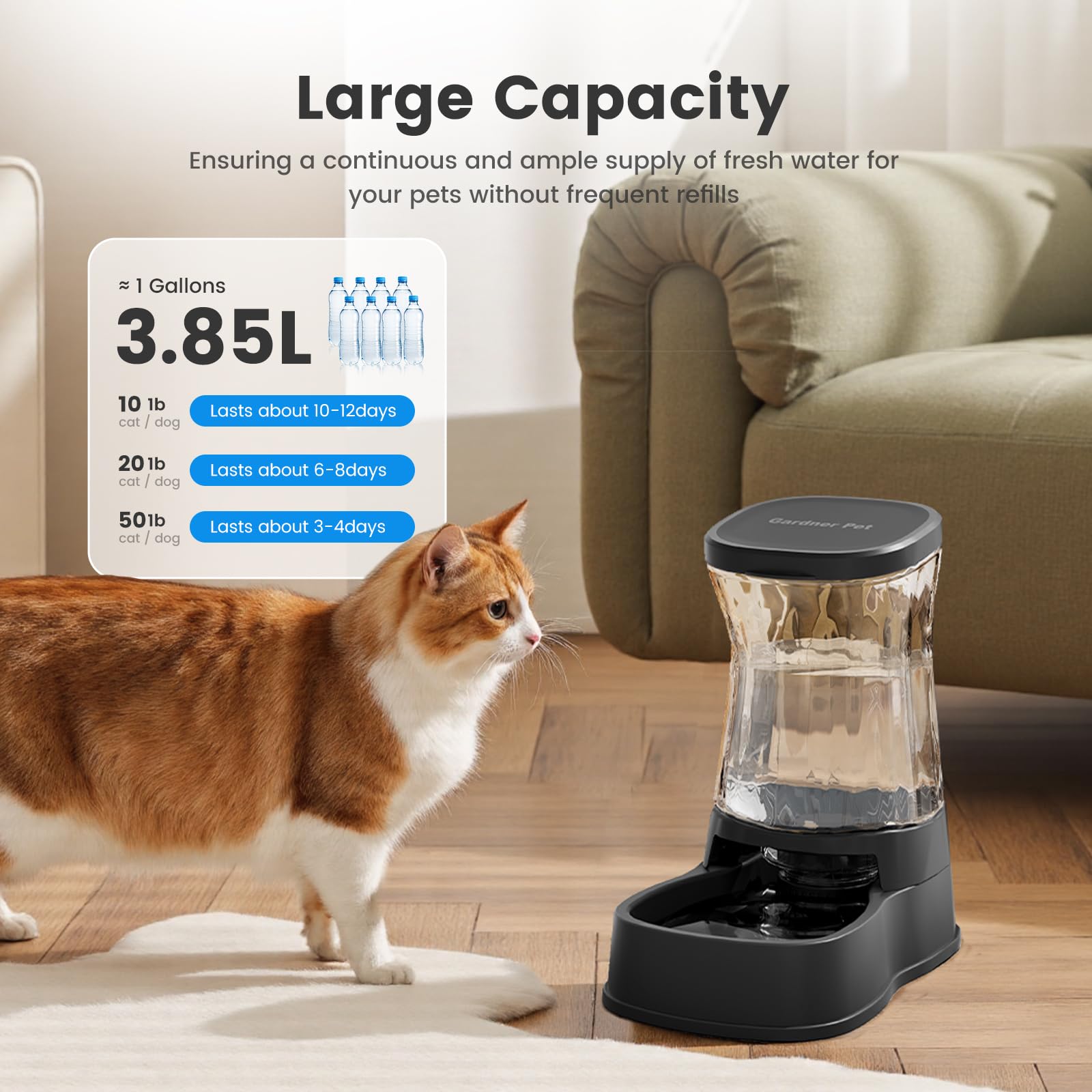 Gardner Pet Automatic Gravity Water Dispenser For Dogs, 1.0Gallon 100% Bpa-Free Dog Water Bowl Dispenser, Pet Water Fountain Dis