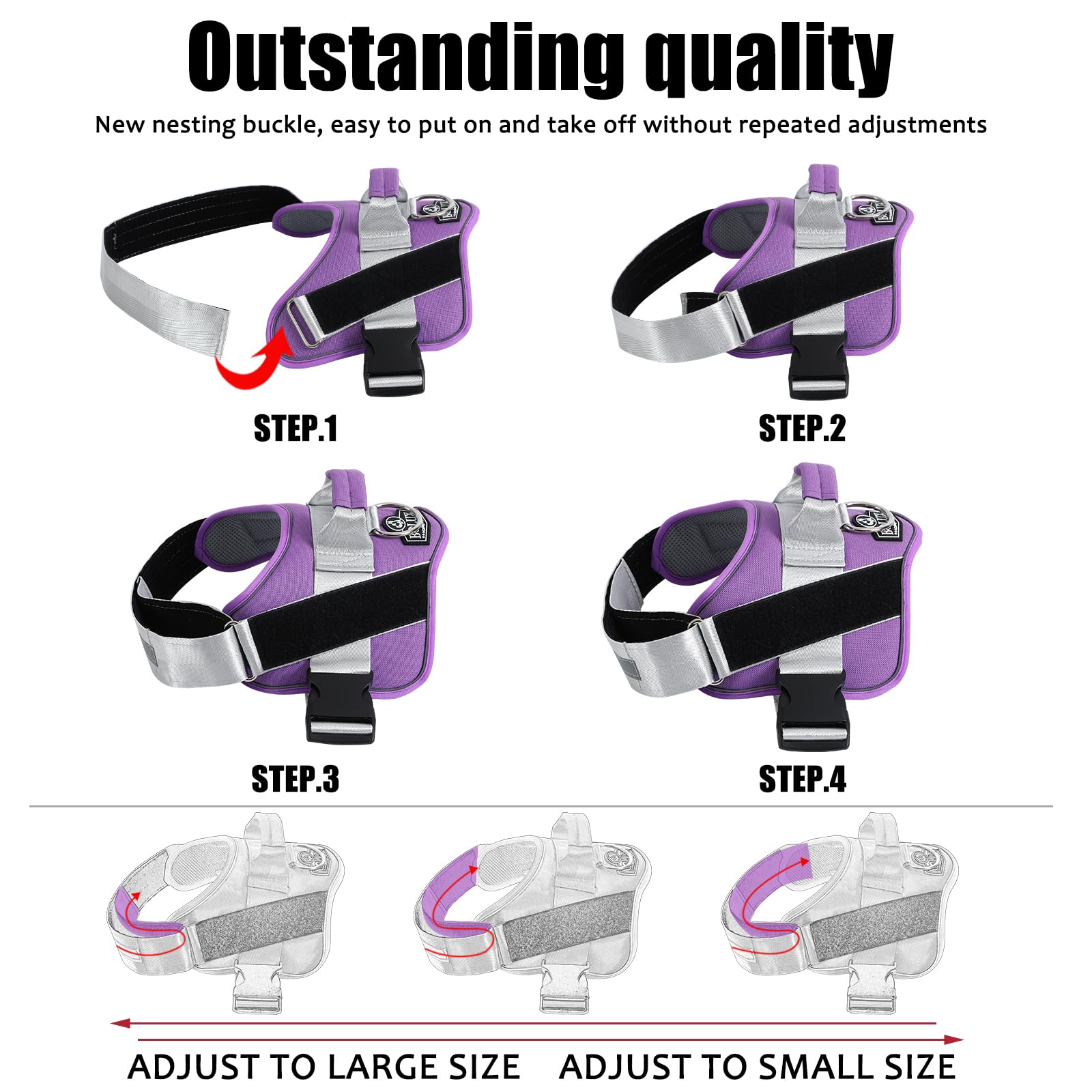 Bolux Dog Harness, No-Pull Reflective Dog Vest, Breathable Adjustable Pet Harness With Handle For Outdoor Walking - No More Pulling, Tugging Or Choking (Lavender, Medium (Pack Of 1))