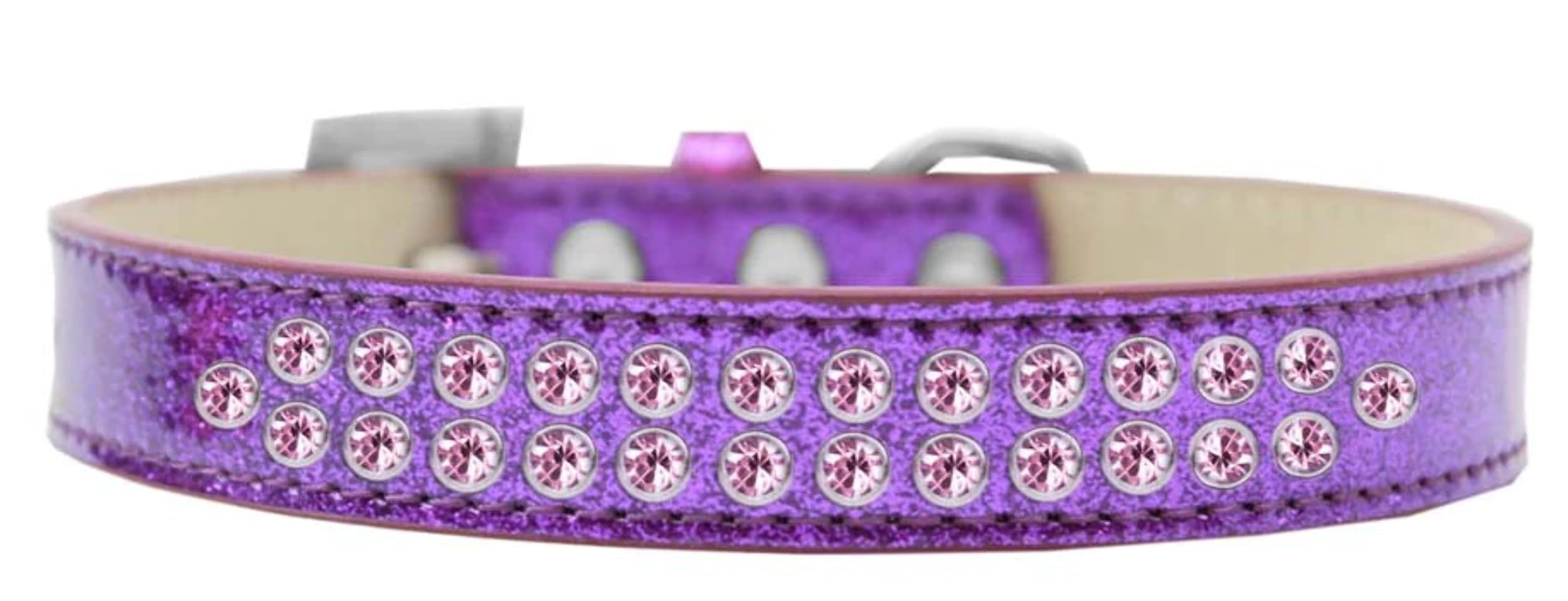 Dog, Puppy & Pet Ice Cream Collar, Two Row Light Pink Crystal Rimsets Pink 12
