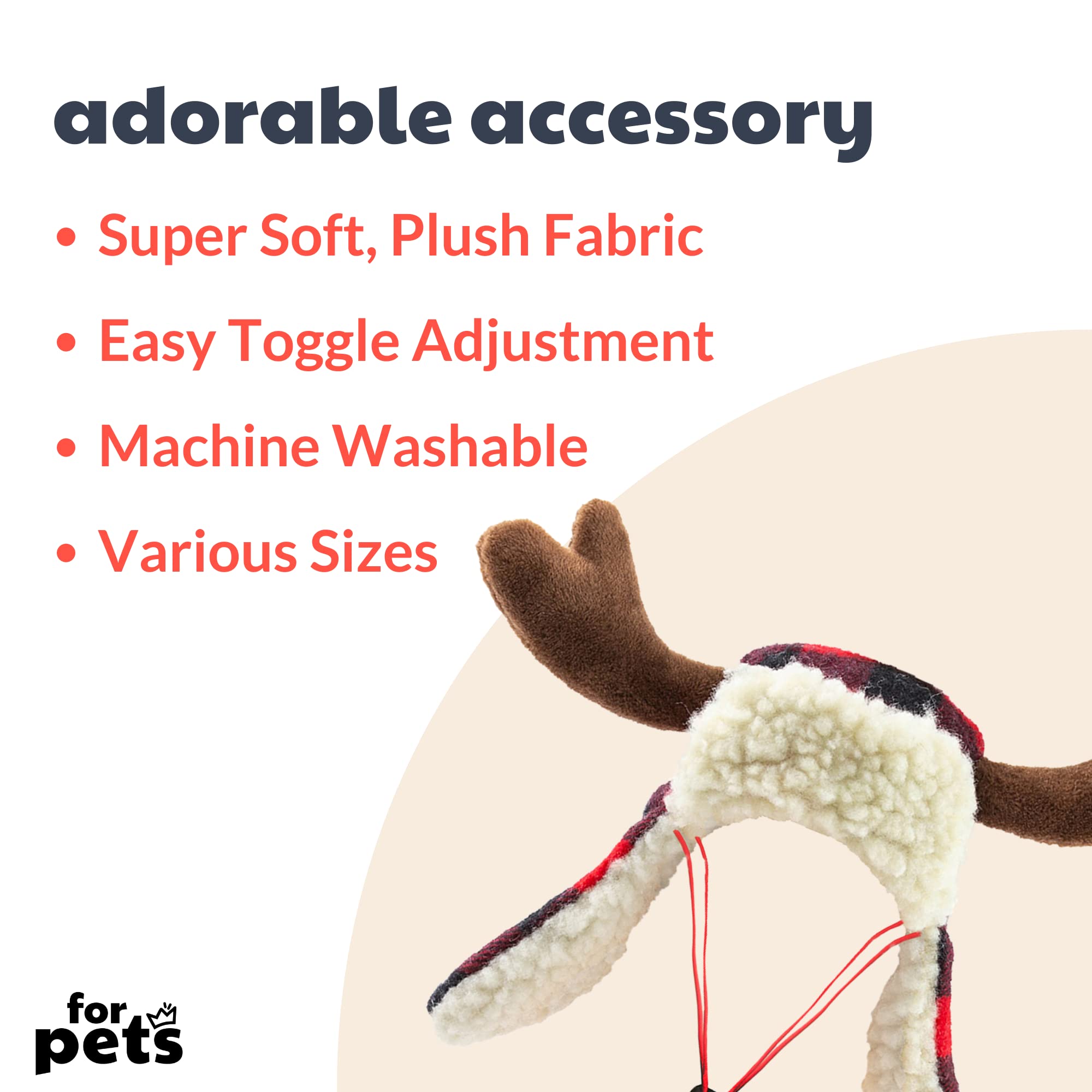 Huxley & Kent Pet Hat | Antler Buffalo Check | Large Red Plush Holiday Accessory for Dogs/Cats
