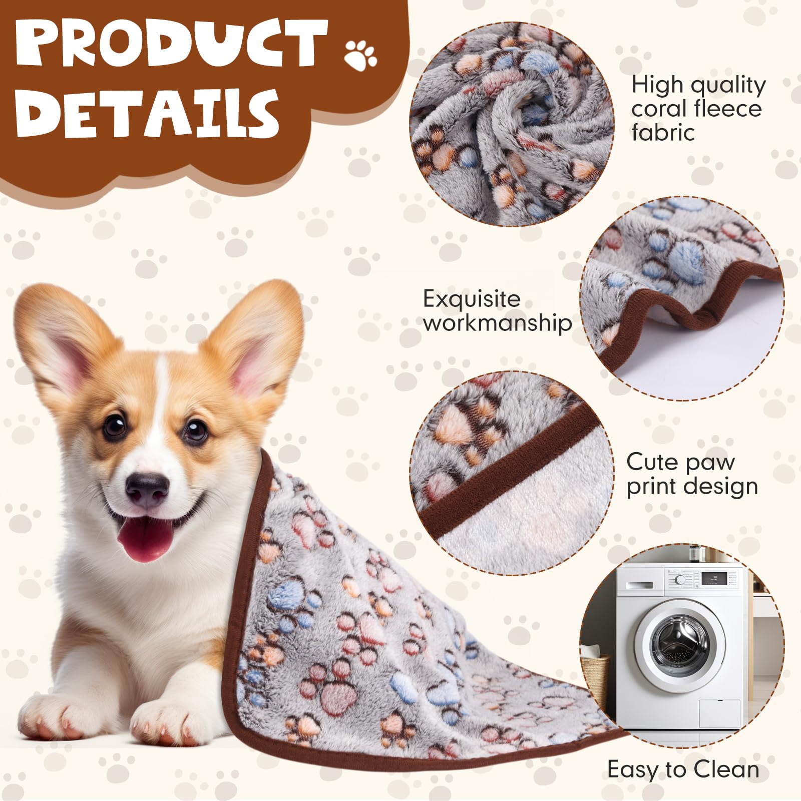 Chumia 40 Pcs Blankets Soft Fluffy Fleece Washable Pet Dog Sleep Mat Paw Print Pattern Fleece Blankets For Pets Throw Warm Bed M