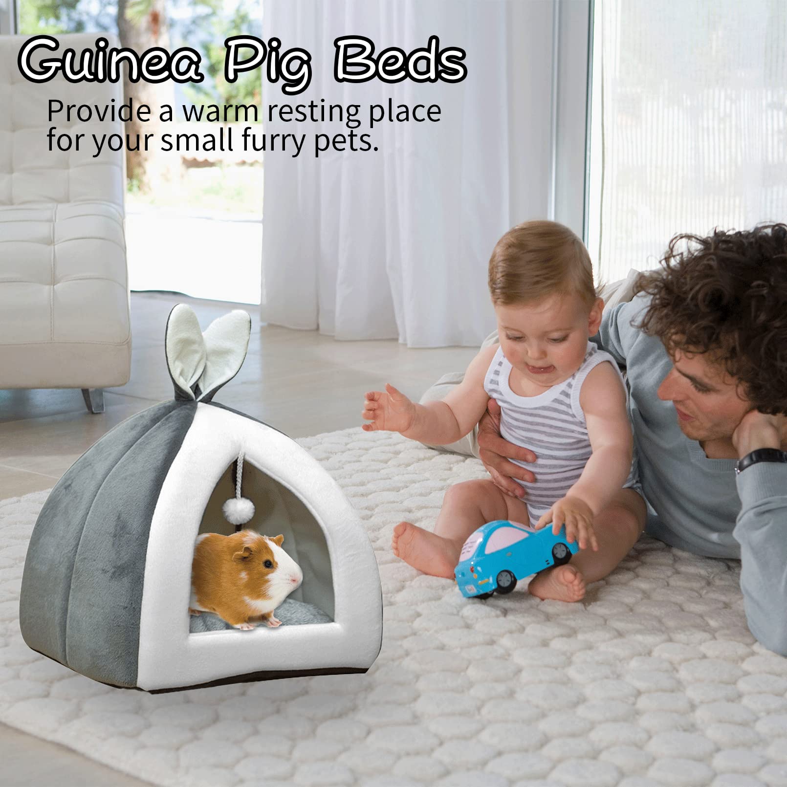 Fhiny Rabbit Bed Cave Cozy Guinea Pig Hideout Cute Bunny Bed Large House Winter Nest Dwarf Rabbit Cage Accessories For Chinchill
