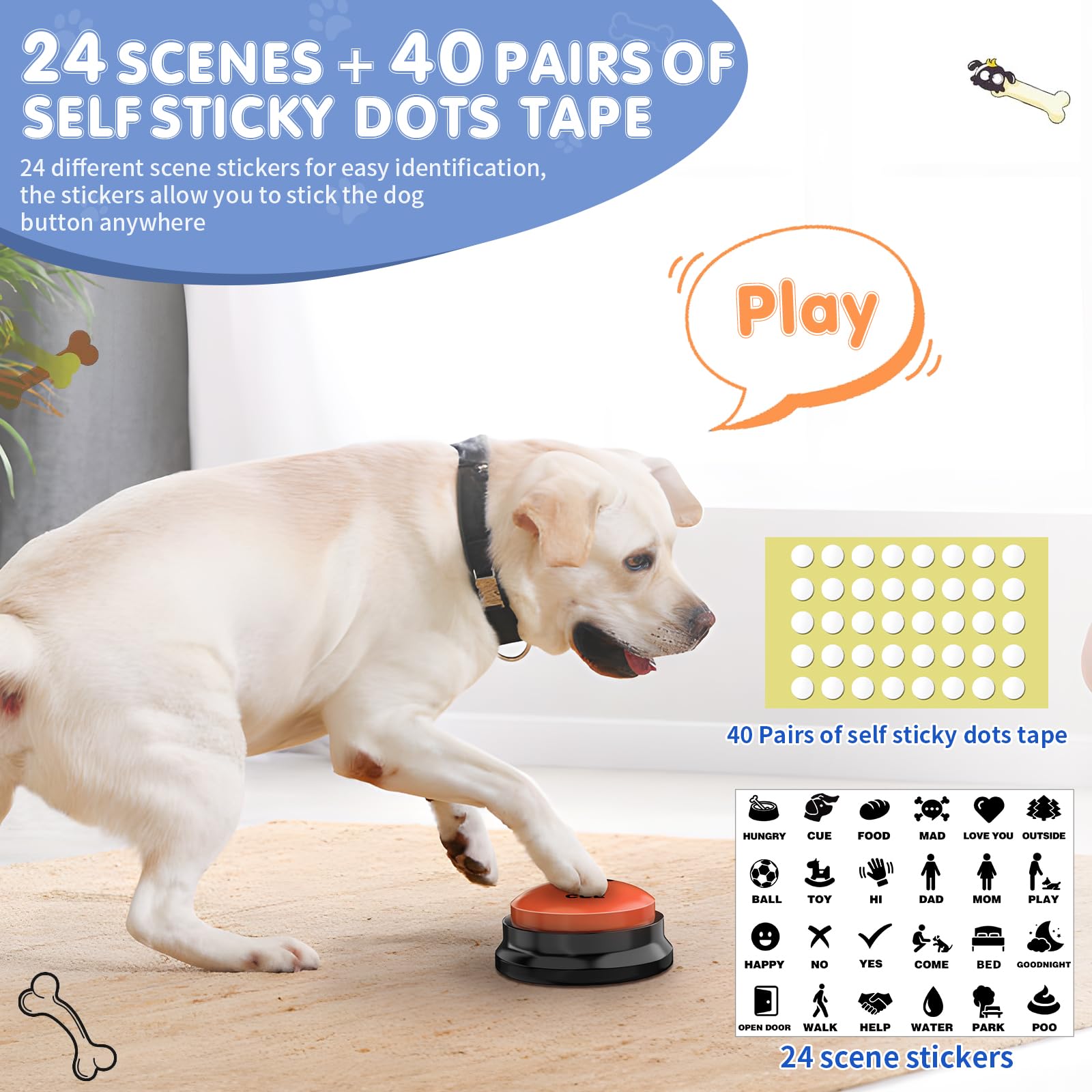 Dciaer Dog Communication Buttons, 4 Pieces, 30S Recordable Voice, Pet Training Buttons, With Manual, Batteries, 24 Scene Modes,