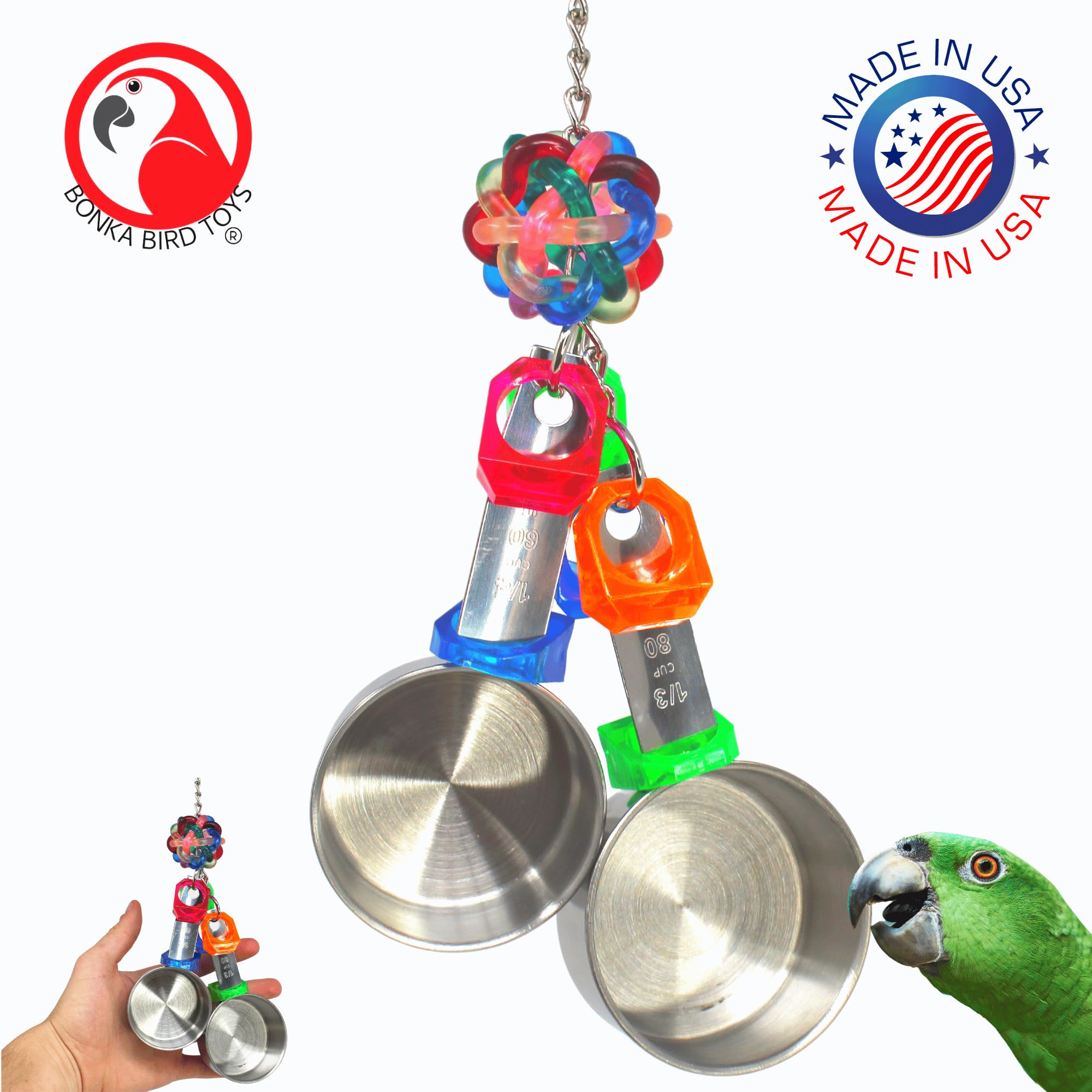 Bonka Bird Toys 1400 Medium Pot Ring 9 High by 3.50 Wide, Parrot Tug Puzzle Cage Toy, African Grey, Conure, Pionus, and Similar