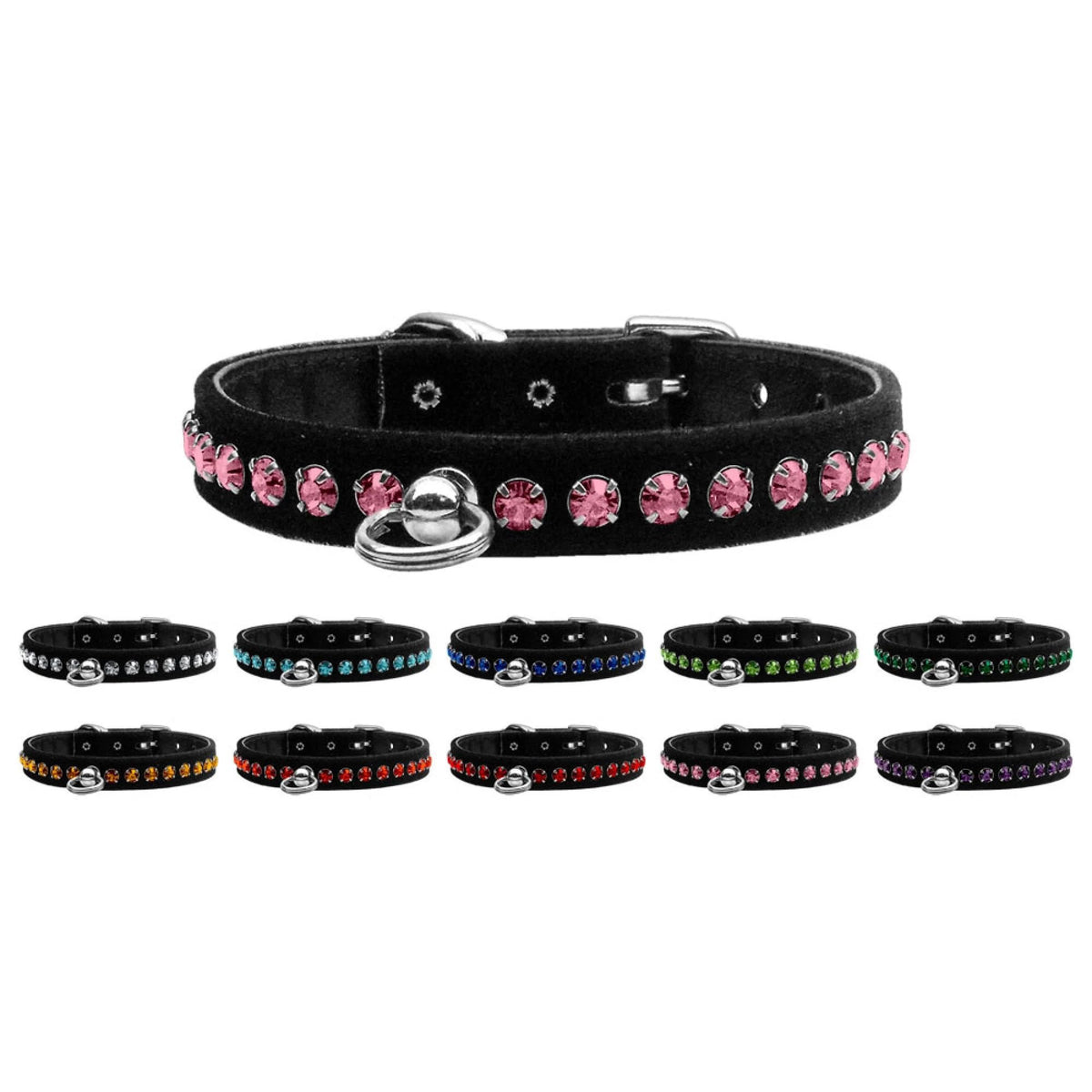 Dog, Puppy and Pet Collar, &quot;Black Velvet Crystal Elite&quot; Amethyst 14