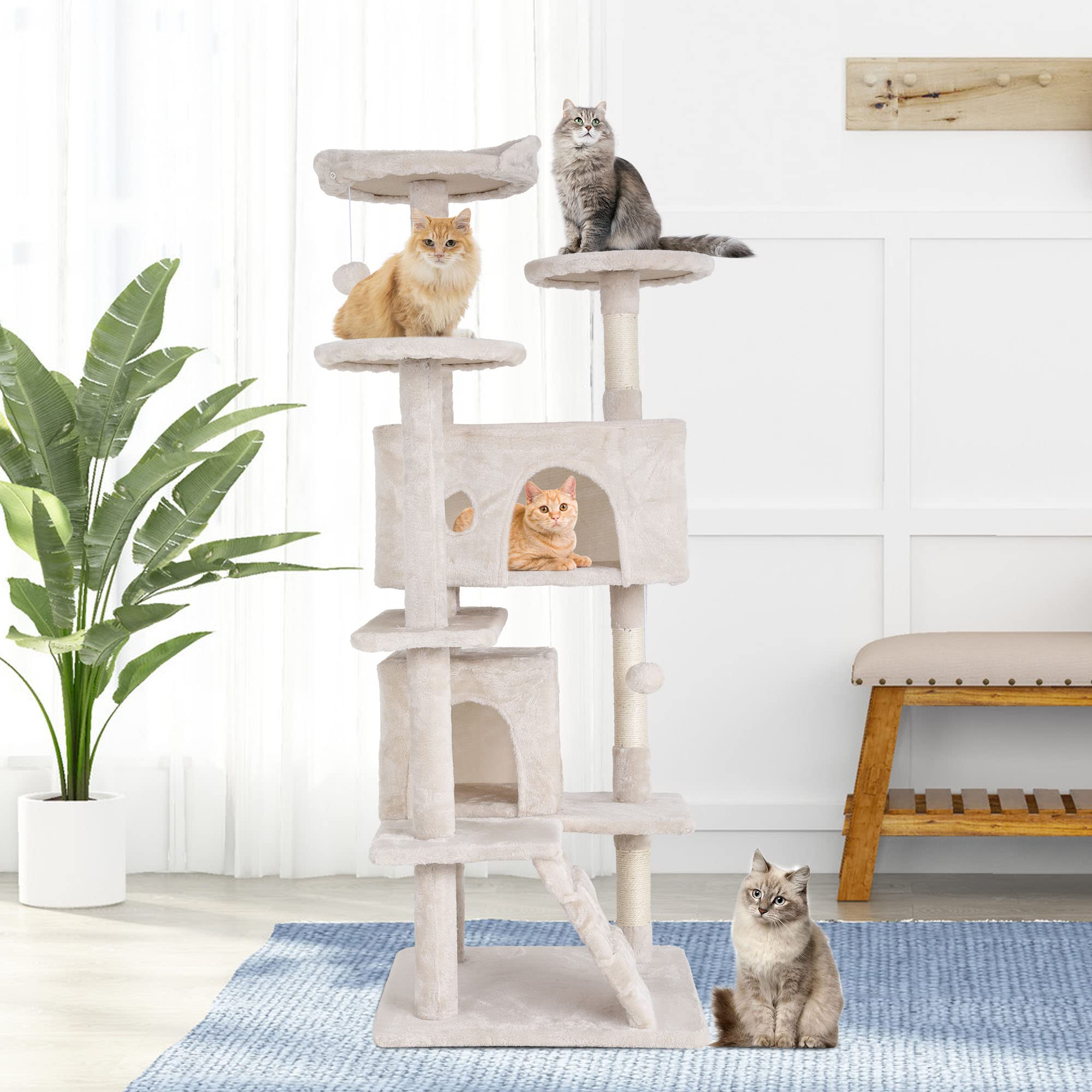 Bestpet 54In Multi-Level Cat Tree Tower Furniture Activity Center With Scratching Posts, Toys And Condo For Indoor Kittens, Beig