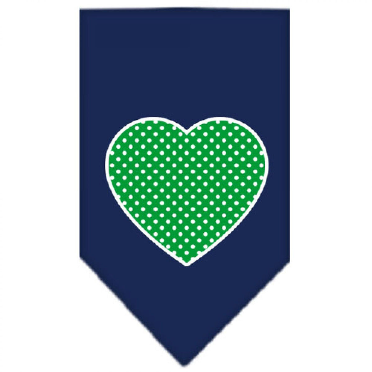 Pet and Dog Bandana Screen Printed, &quot;Green Swiss Dot Heart&quot; Navy Blue Small