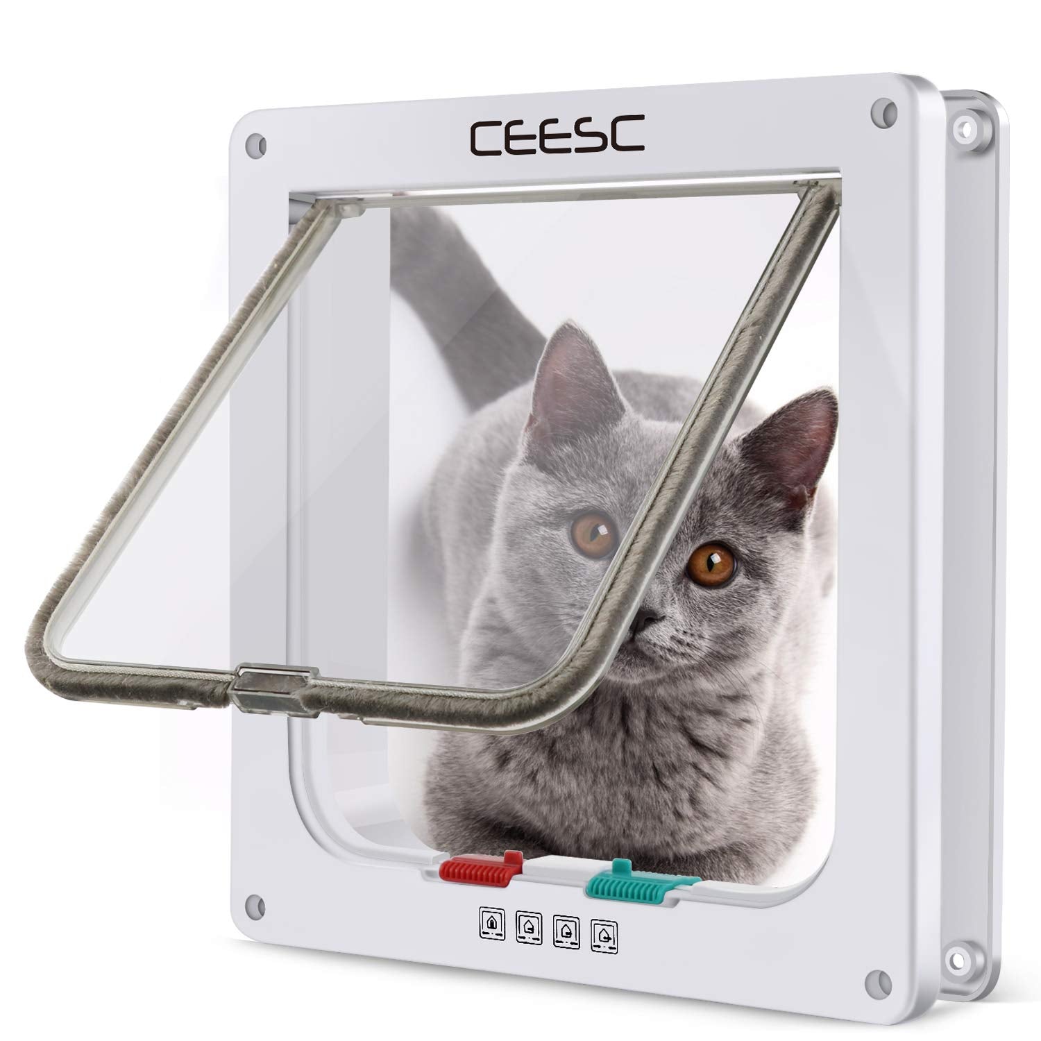 Ceesc Cat Flap Door Magnetic Pet Door With 4 Way Lock For Cats, Kitties And Kittens, 3 Sizes And 2 Colors Options (M- Inner Size: 6.18'(W) X 6.30'(H), White)