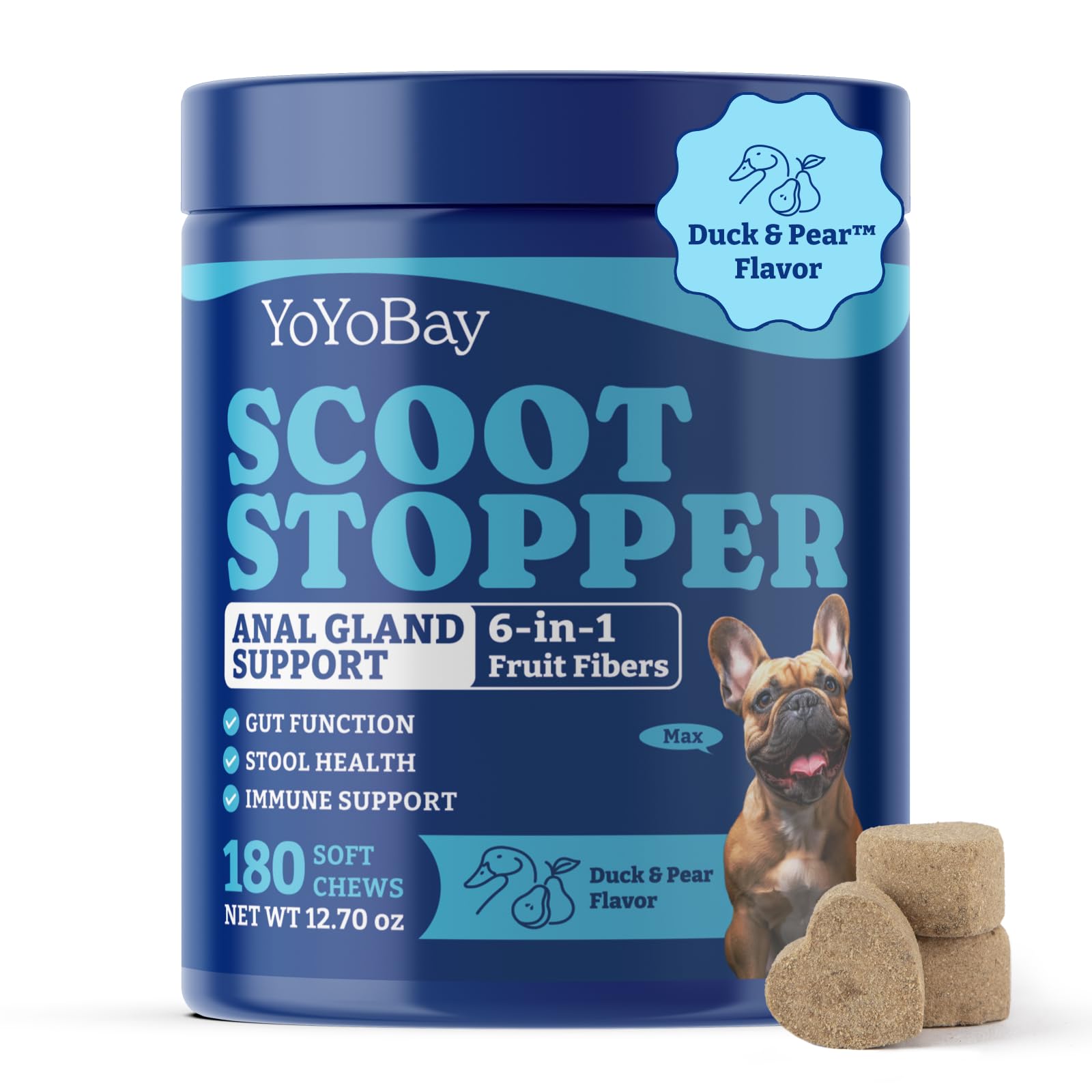 YoYoBay Scoot Stopper Soft Chews for Dogs, Anal gland Support - Promote Gut Health, Constipation & Gas Relief - 6 in 1 Fruit Fib